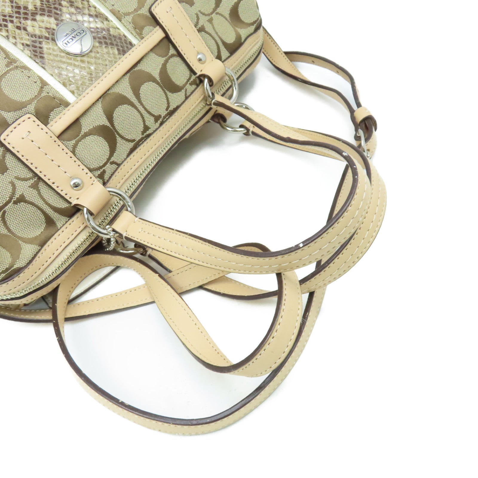 COACH 帆布2Way Shoulder Bag手挽肩背兩用袋啡色/杏色