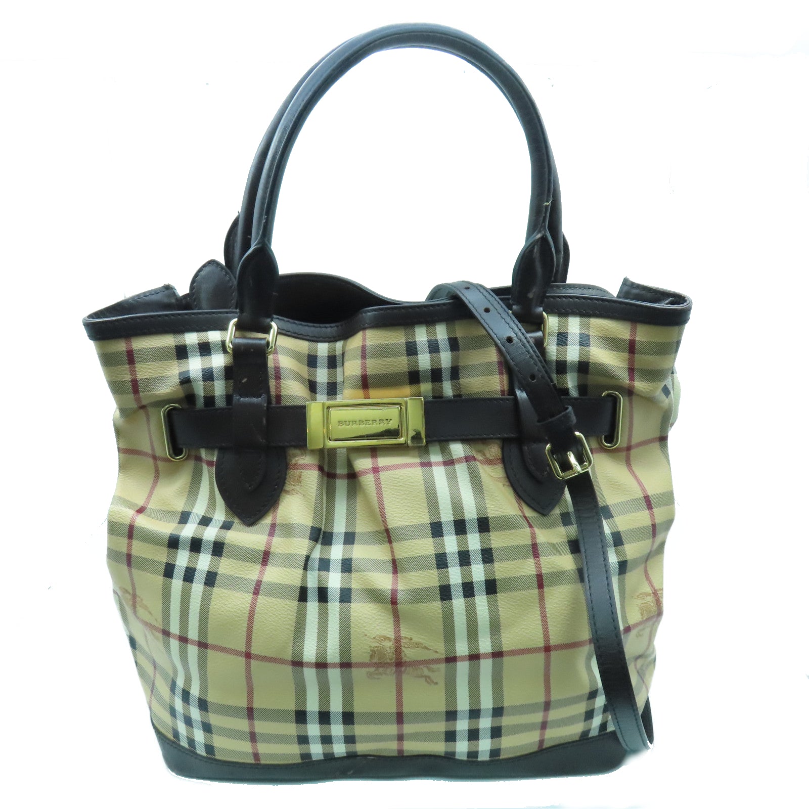BURBERRY 塗層帆布2Way Shoulder金扣手挽肩背兩用袋啡色
