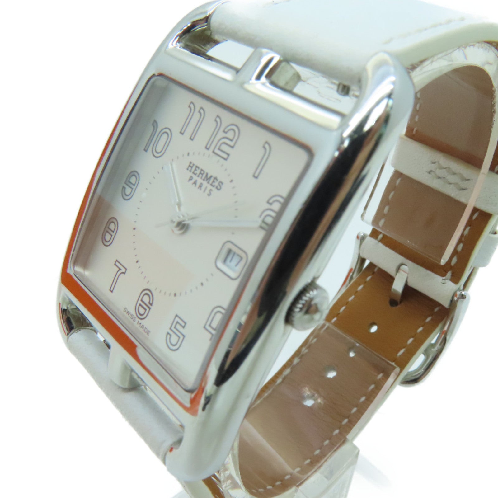 HERMES [Sharp Discount] Capecod Leather Band/Stainless Steel Watch Quartz Movement White