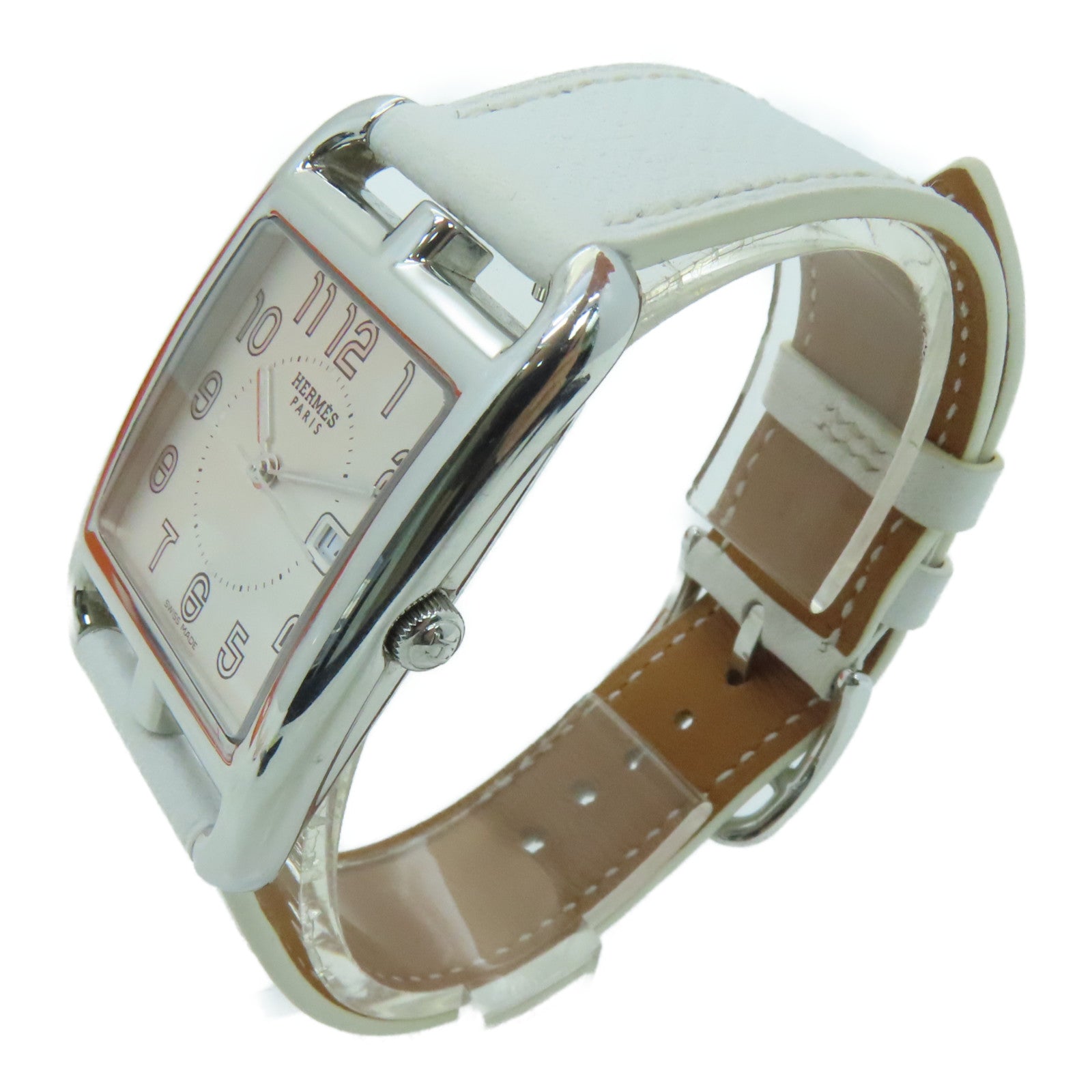 HERMES [Sharp Discount] Capecod Leather Band/Stainless Steel Watch Quartz Movement White