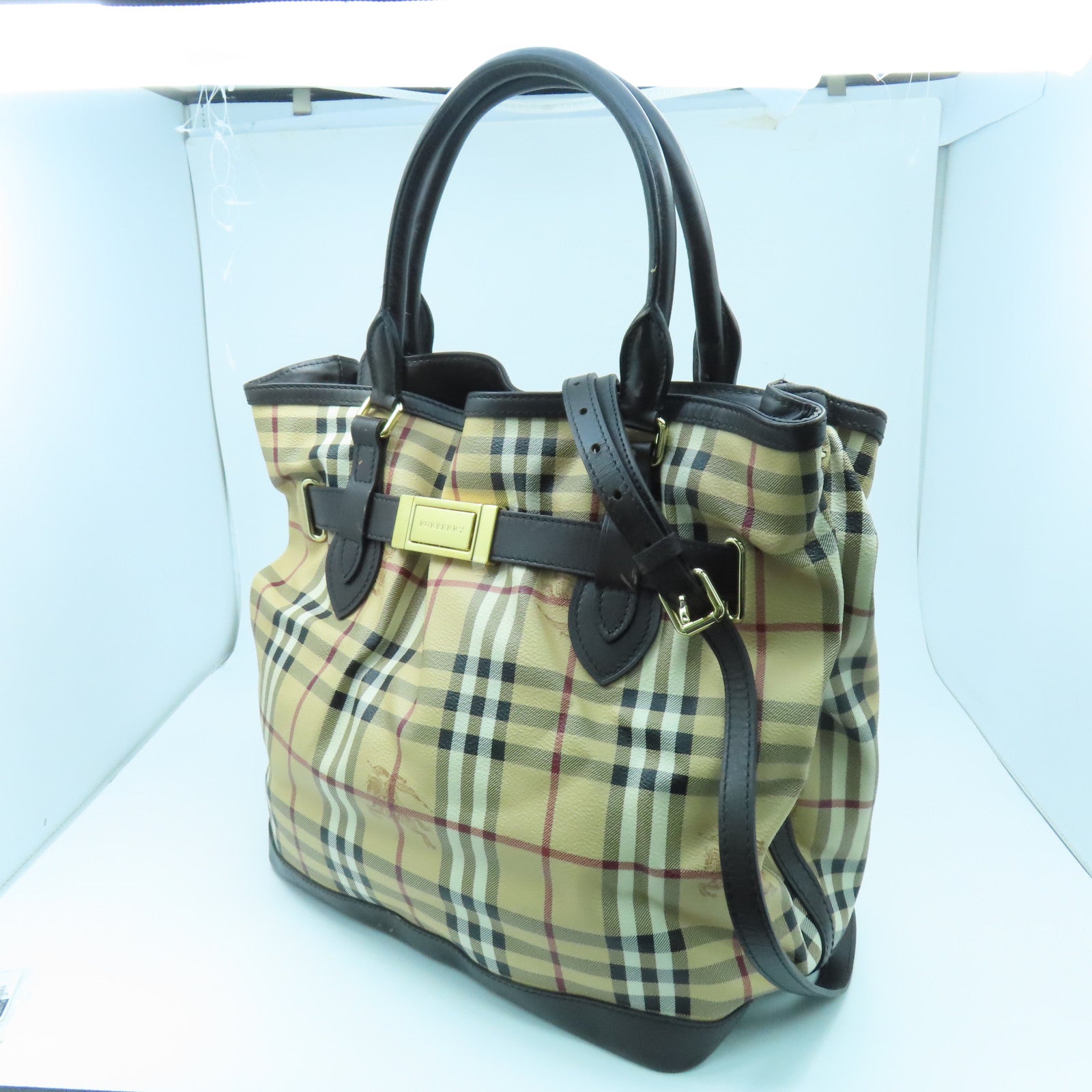 BURBERRY 塗層帆布2Way Shoulder金扣手挽肩背兩用袋啡色