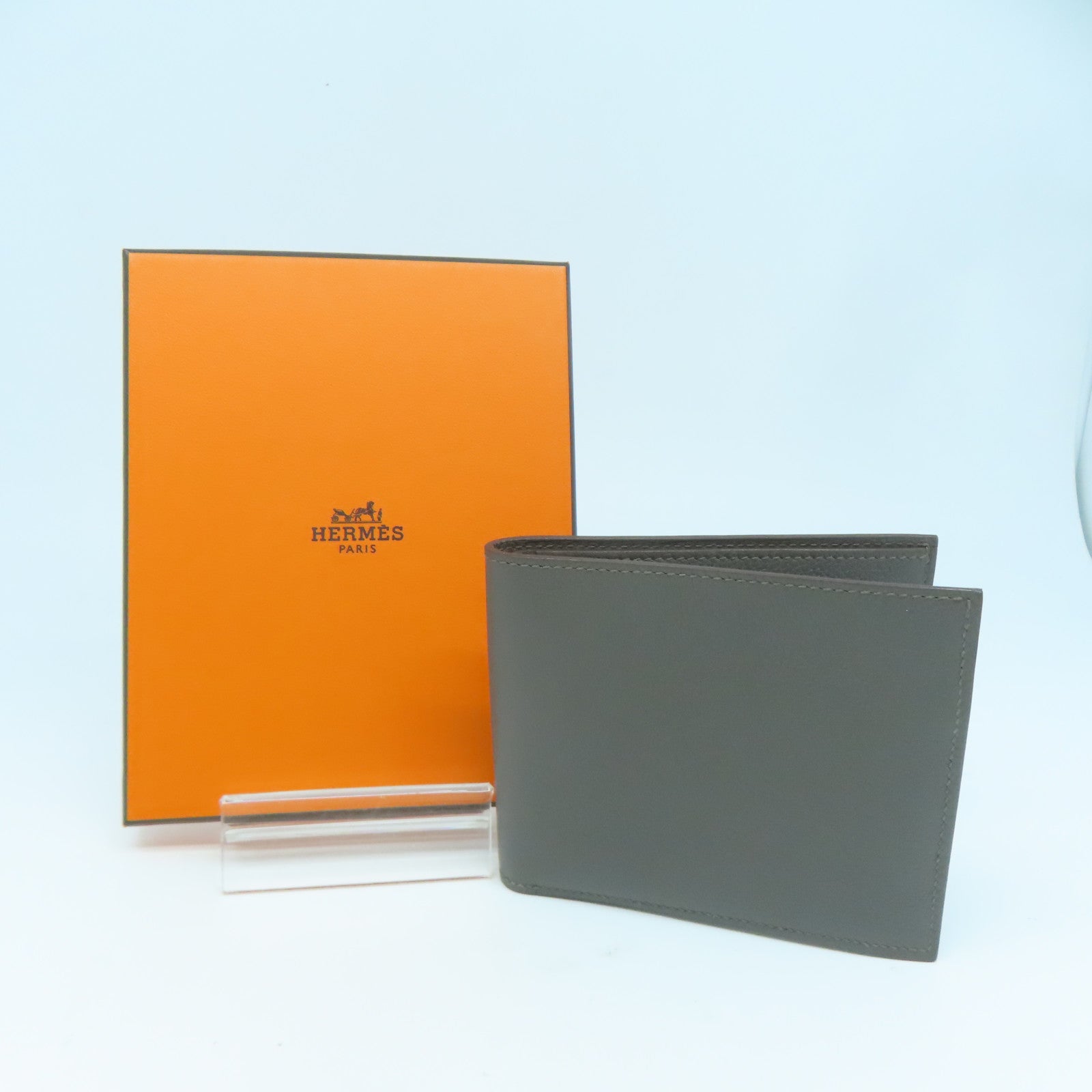 HERMES Evercolor皮革Compact Wallet錢包Etain錫器灰色