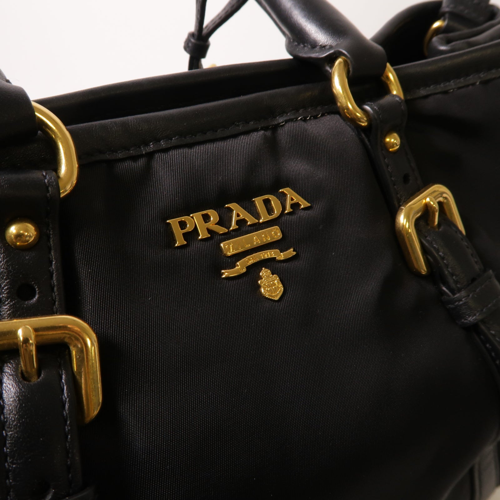 PRADA 尼龍/皮革2 Way Shoulder金扣手挽肩背兩用袋黑色