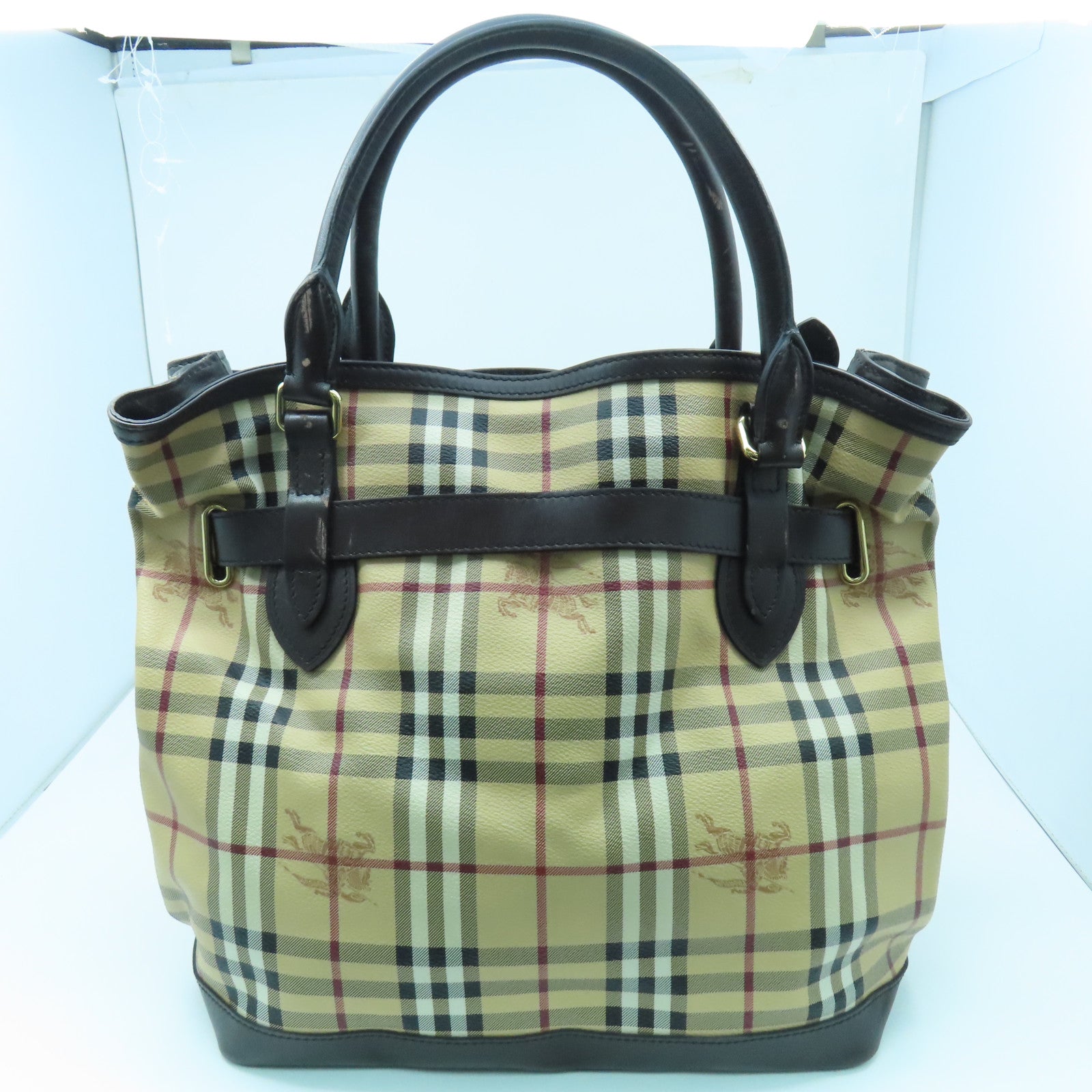 BURBERRY 塗層帆布2Way Shoulder金扣手挽肩背兩用袋啡色