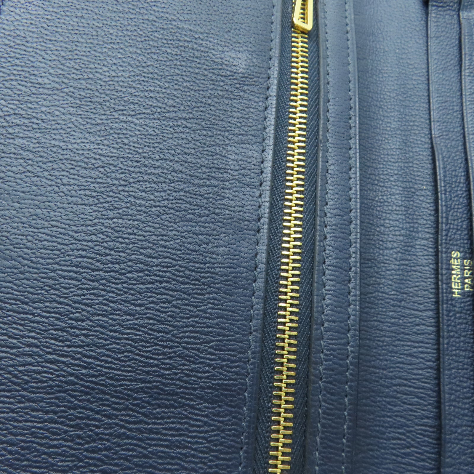 HERMES [Sharp Discount] Alligator Leather Bearn Long Wallet Gold Buckle Long Wallet Marine/Dark Blue