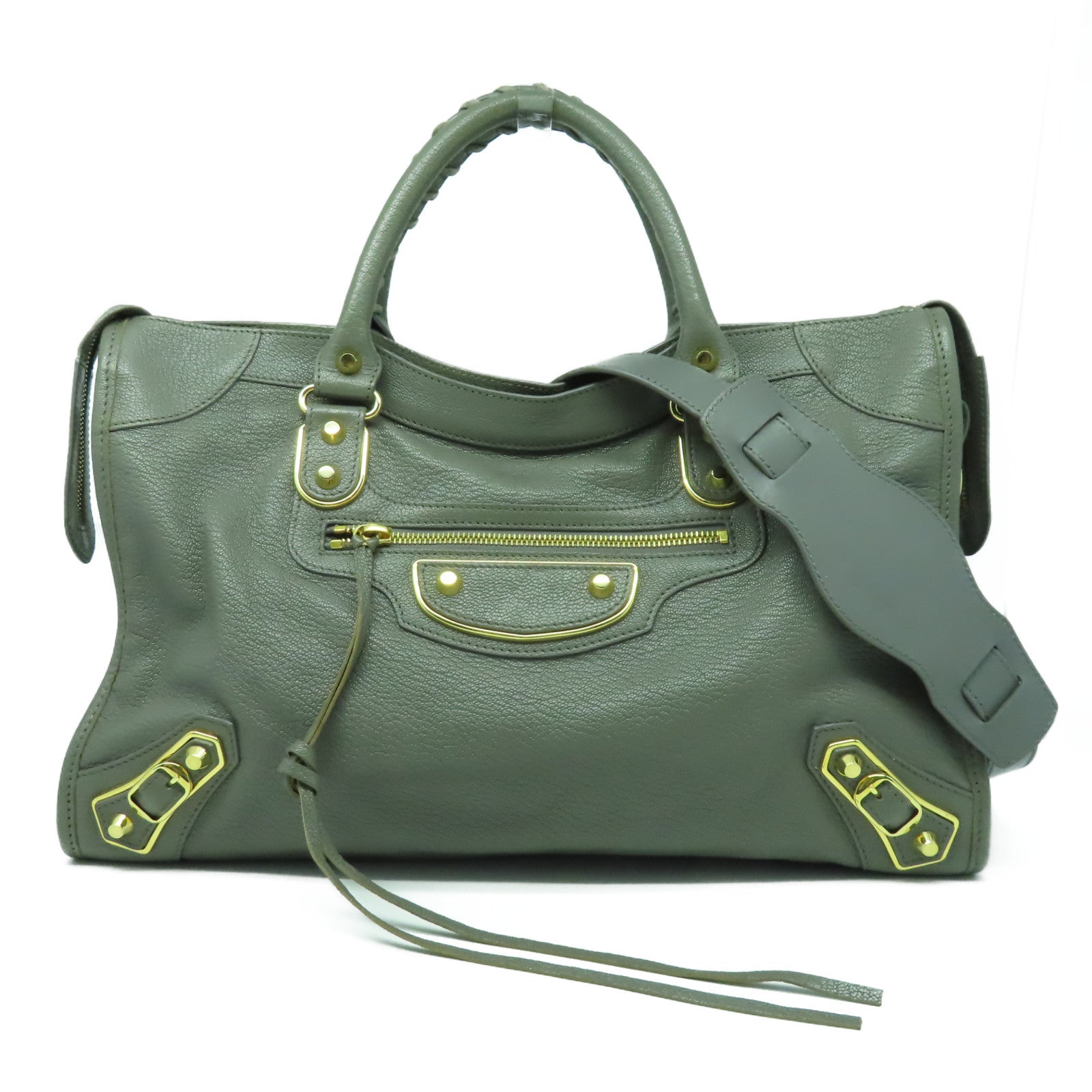 BALENCIAGA 牛皮皮革City金扣手挽肩背兩用袋灰色