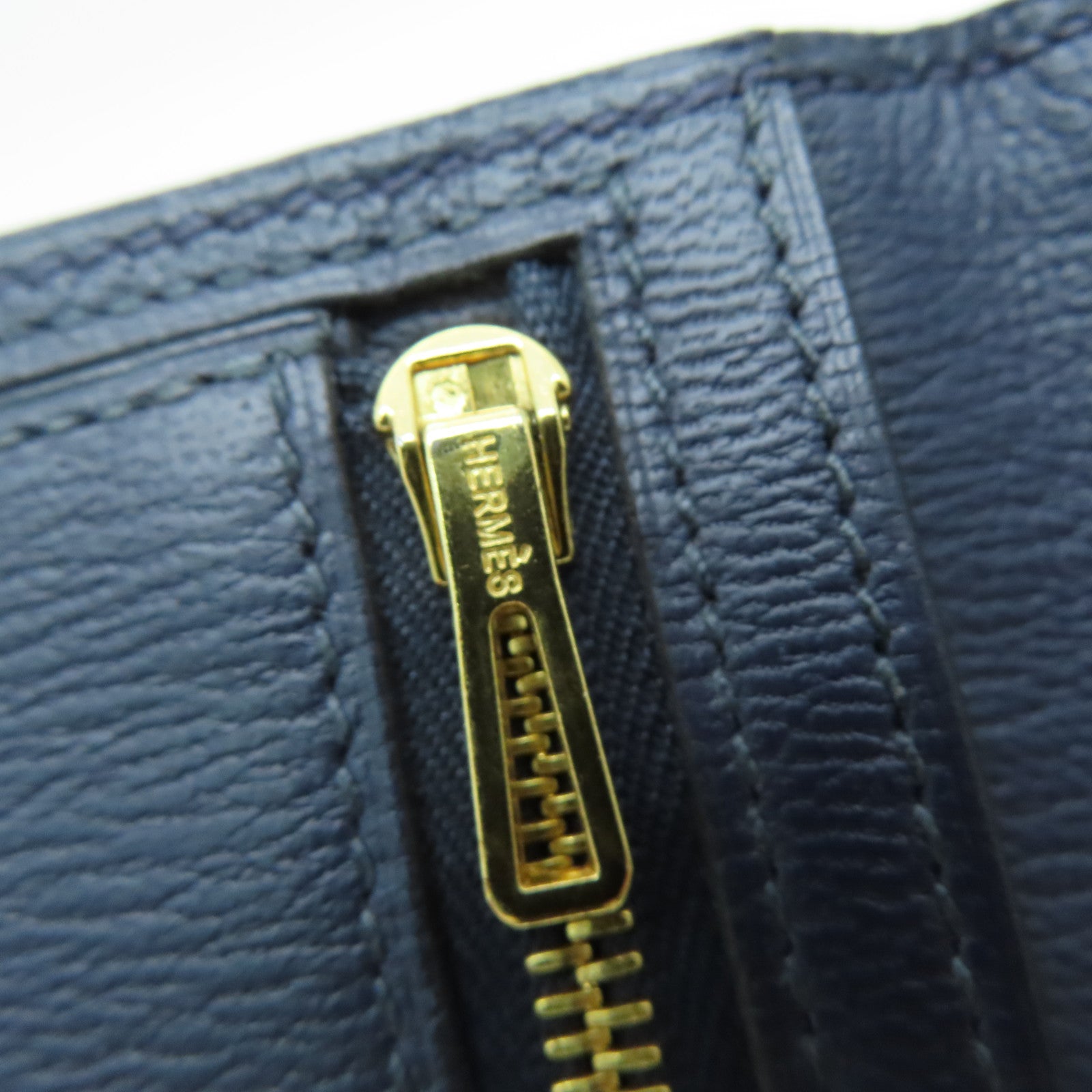 HERMES [Sharp Discount] Alligator Leather Bearn Long Wallet Gold Buckle Long Wallet Marine/Dark Blue