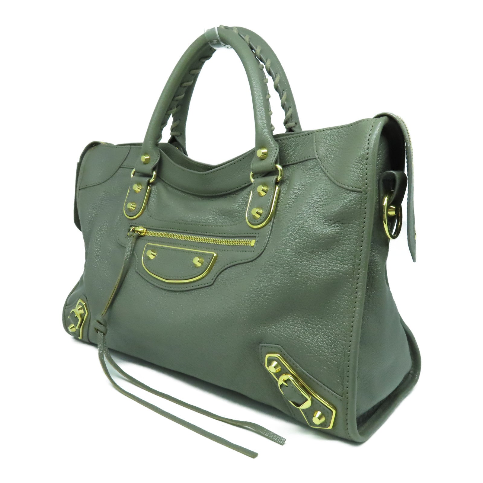 BALENCIAGA 牛皮皮革City金扣手挽肩背兩用袋灰色