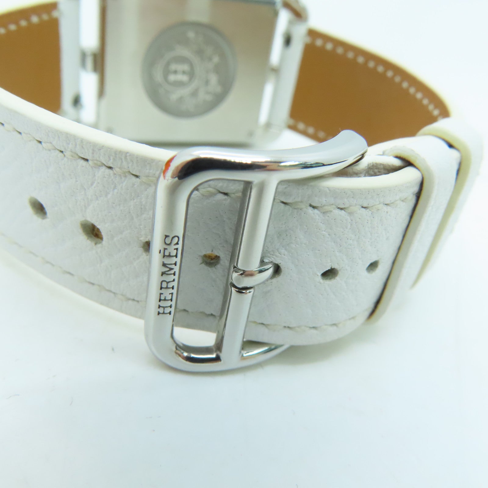 HERMES [Sharp Discount] Capecod Leather Band/Stainless Steel Watch Quartz Movement White