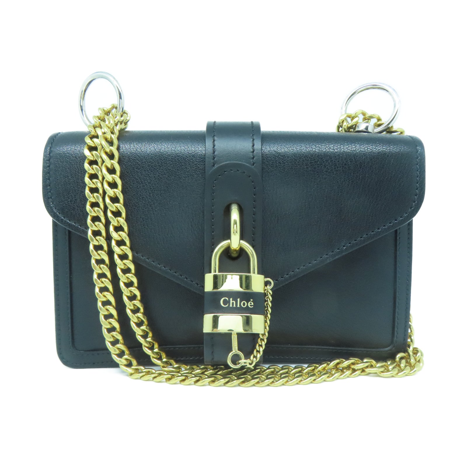 Chloe 牛皮皮革Shoulder Bag金扣鏈帶肩背袋黑色