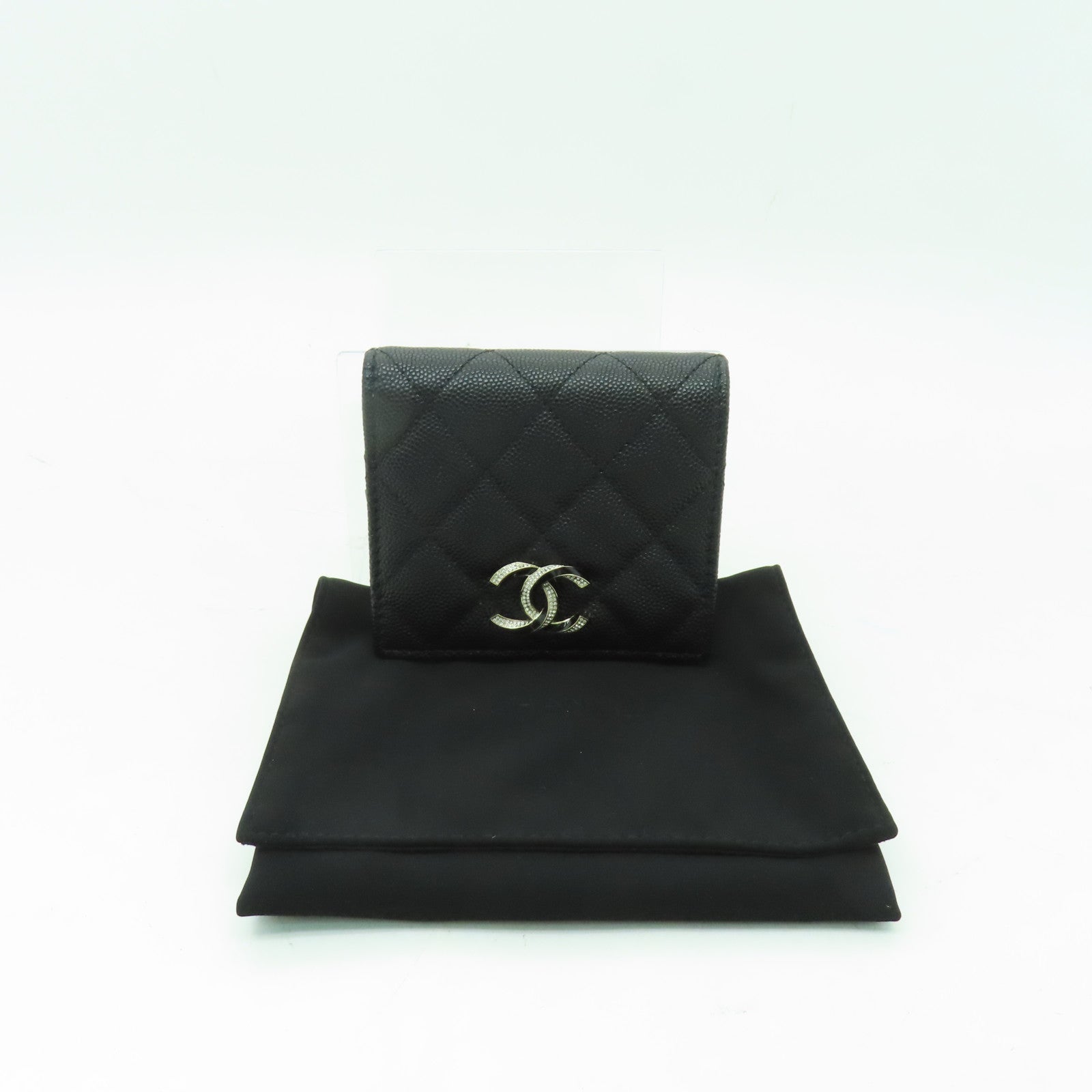 CHANEL 菱格Caviar皮革Wallet金扣錢包黒色