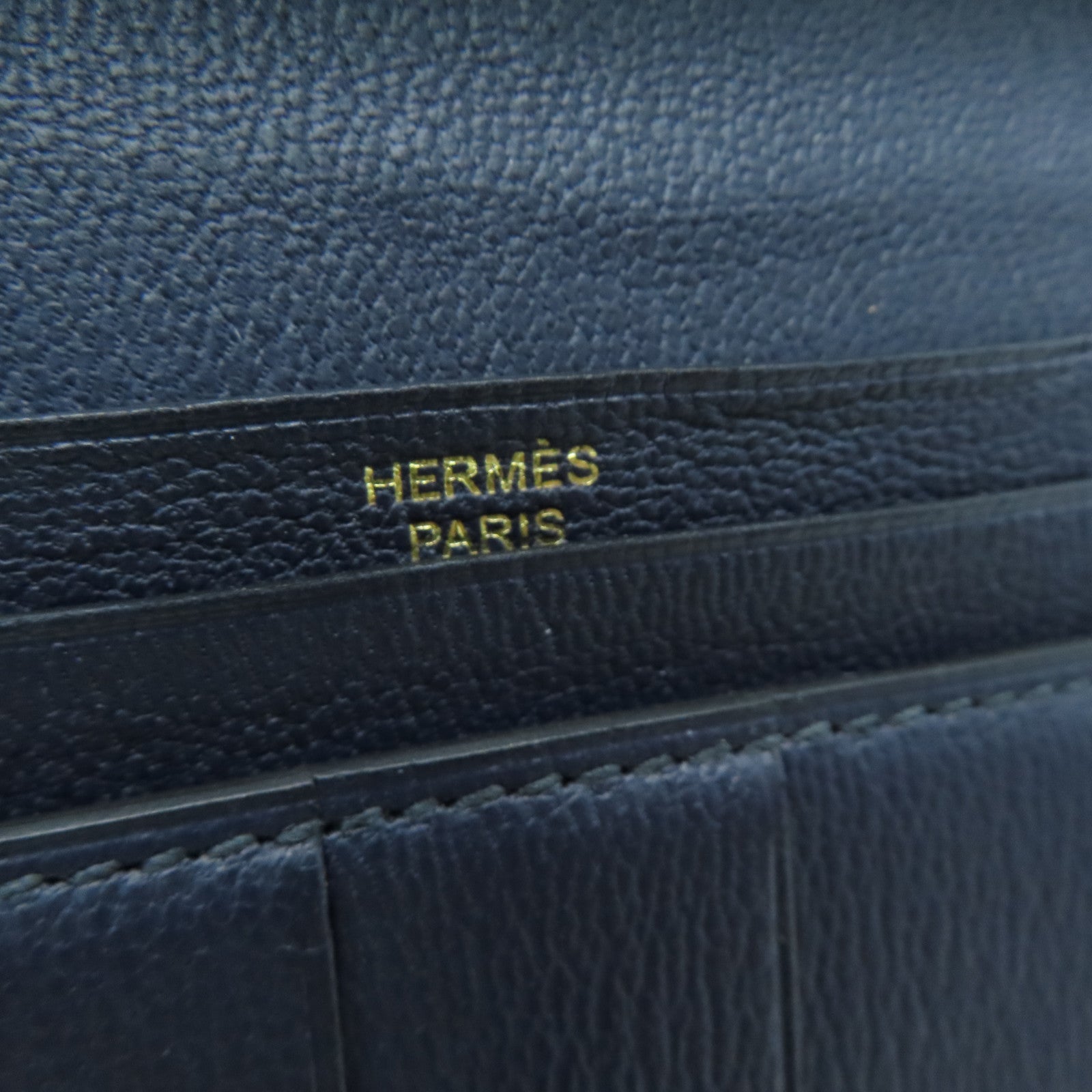 HERMES [Sharp Discount] Alligator Leather Bearn Long Wallet Gold Buckle Long Wallet Marine/Dark Blue