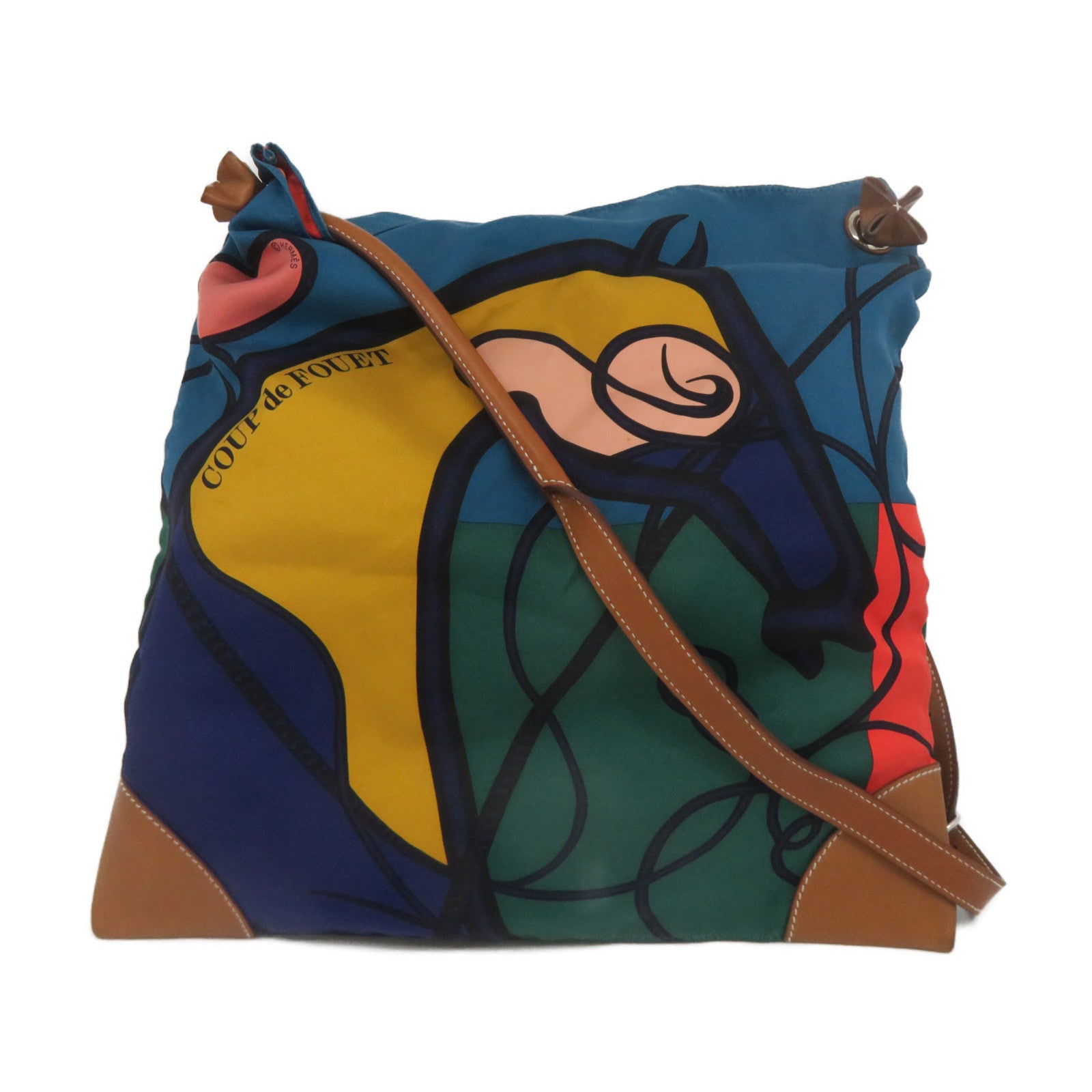 HERMES 【激減優惠】絲質Silk City銀扣肩背袋彩色