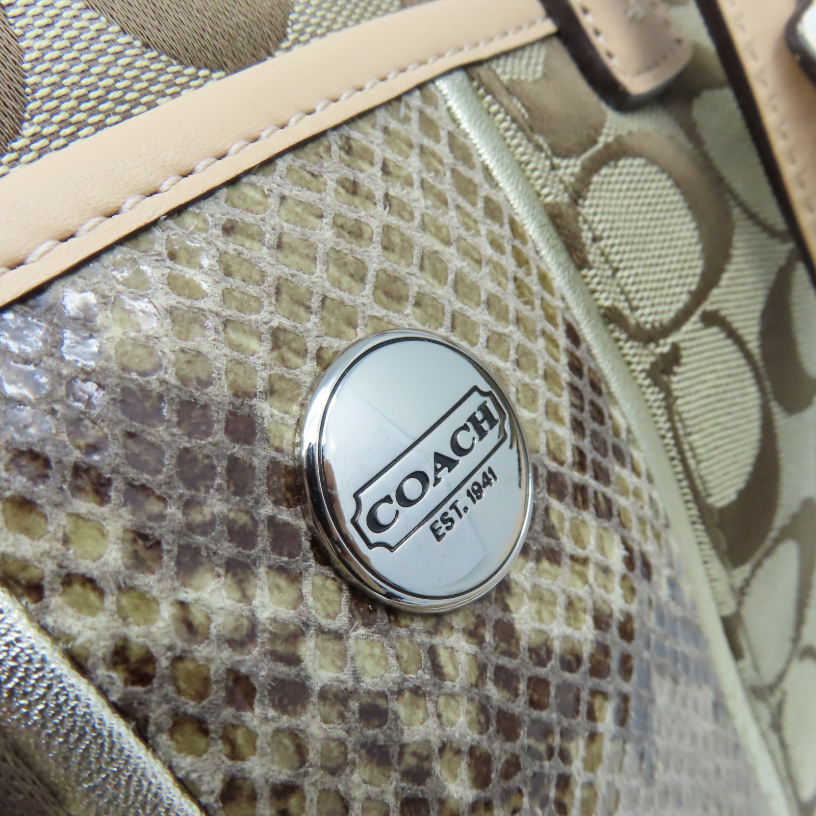 COACH 帆布2Way Shoulder Bag手挽肩背兩用袋啡色/杏色