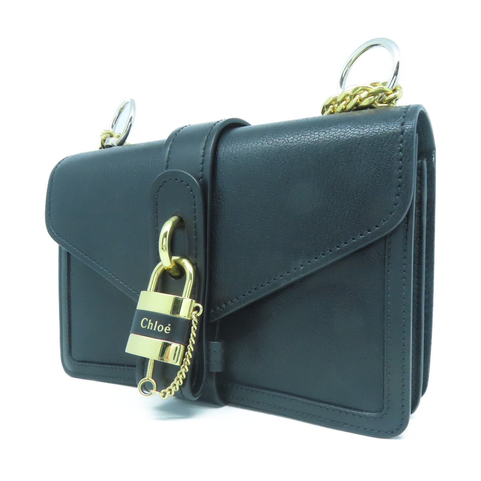 Chloe 牛皮皮革Shoulder Bag金扣鏈帶肩背袋黑色