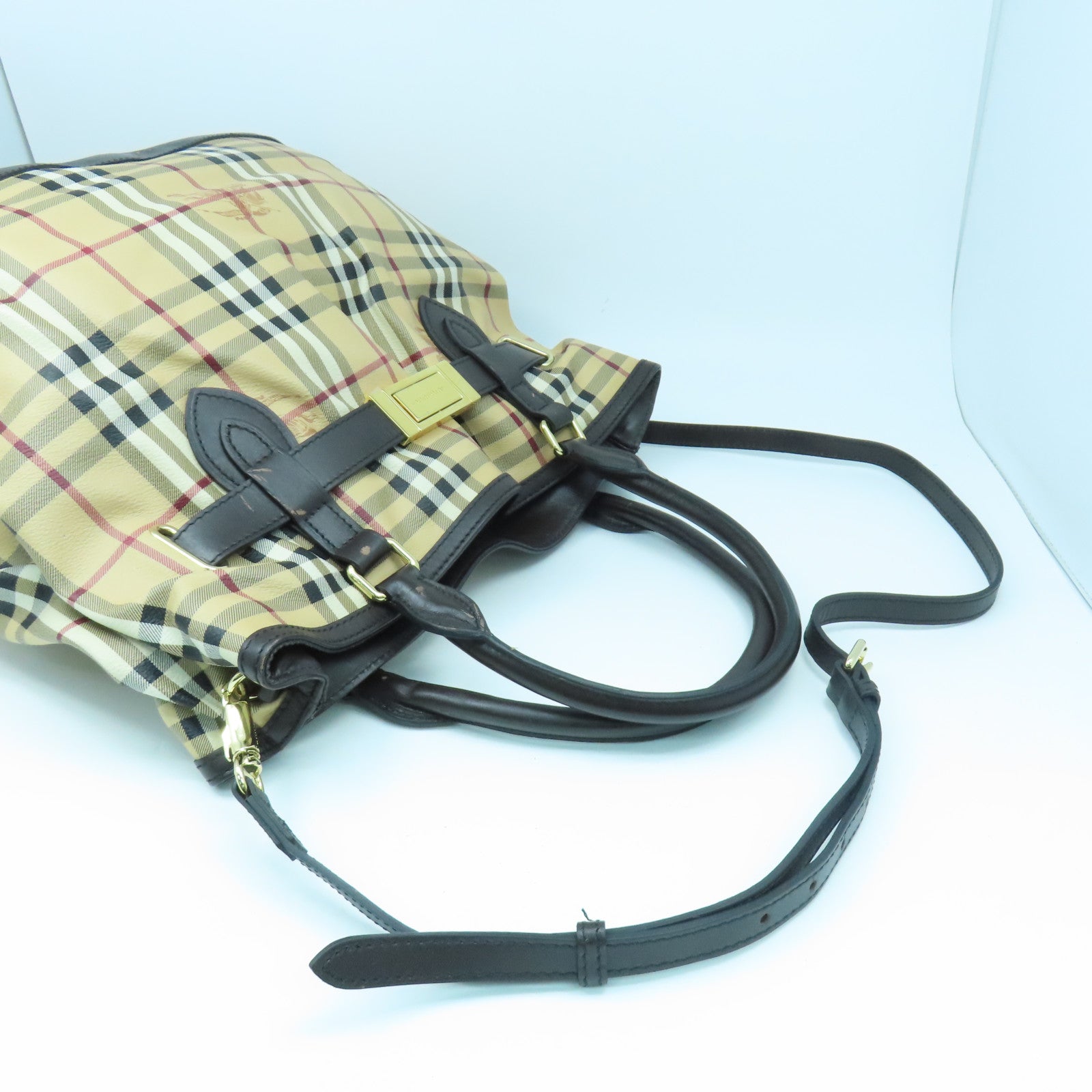 BURBERRY 塗層帆布2Way Shoulder金扣手挽肩背兩用袋啡色