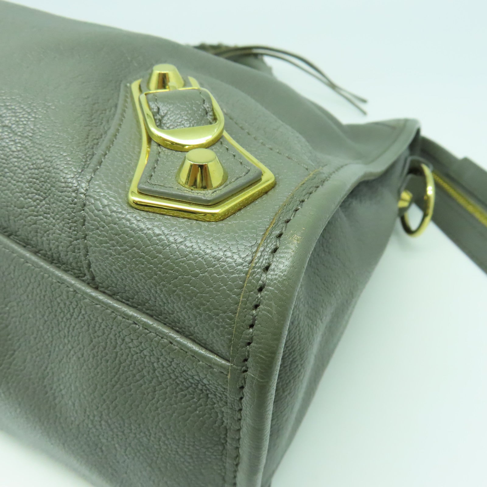 BALENCIAGA 牛皮皮革City金扣手挽肩背兩用袋灰色