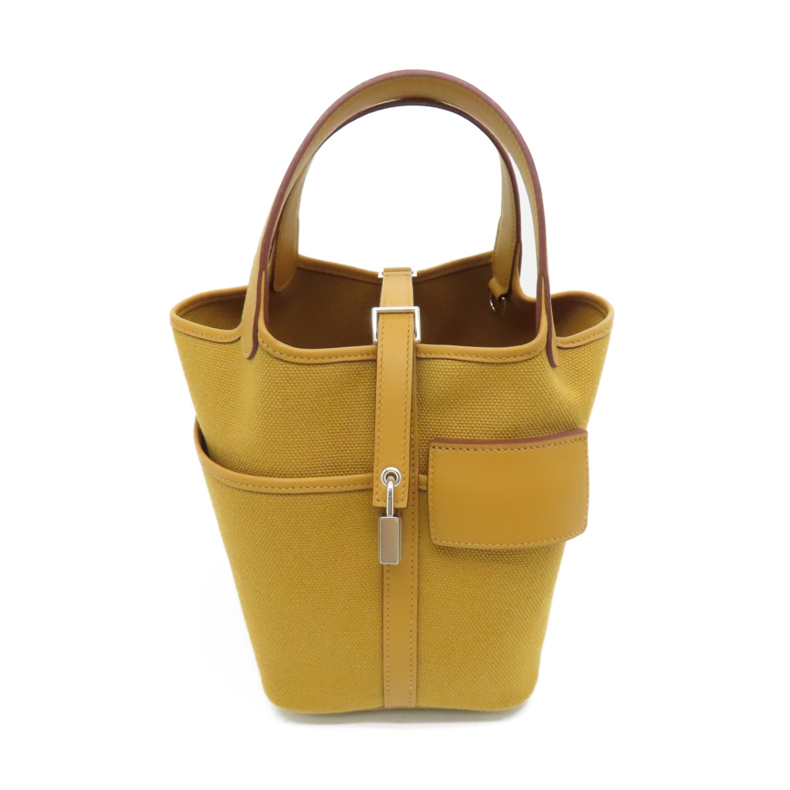 HERMES 帆布Picotin PM Cargo銀扣手挽袋啡色