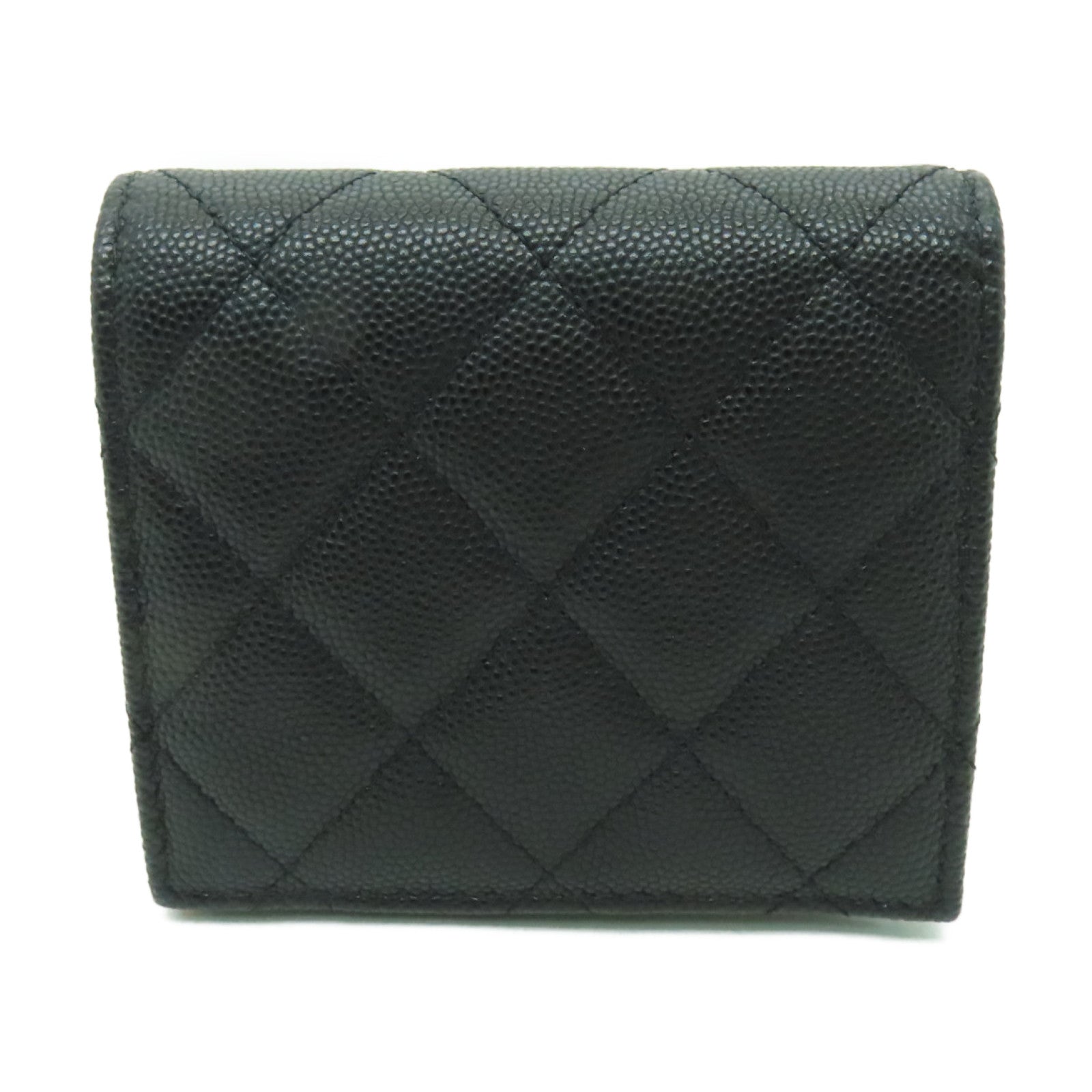CHANEL 菱格Caviar皮革Wallet金扣錢包黒色