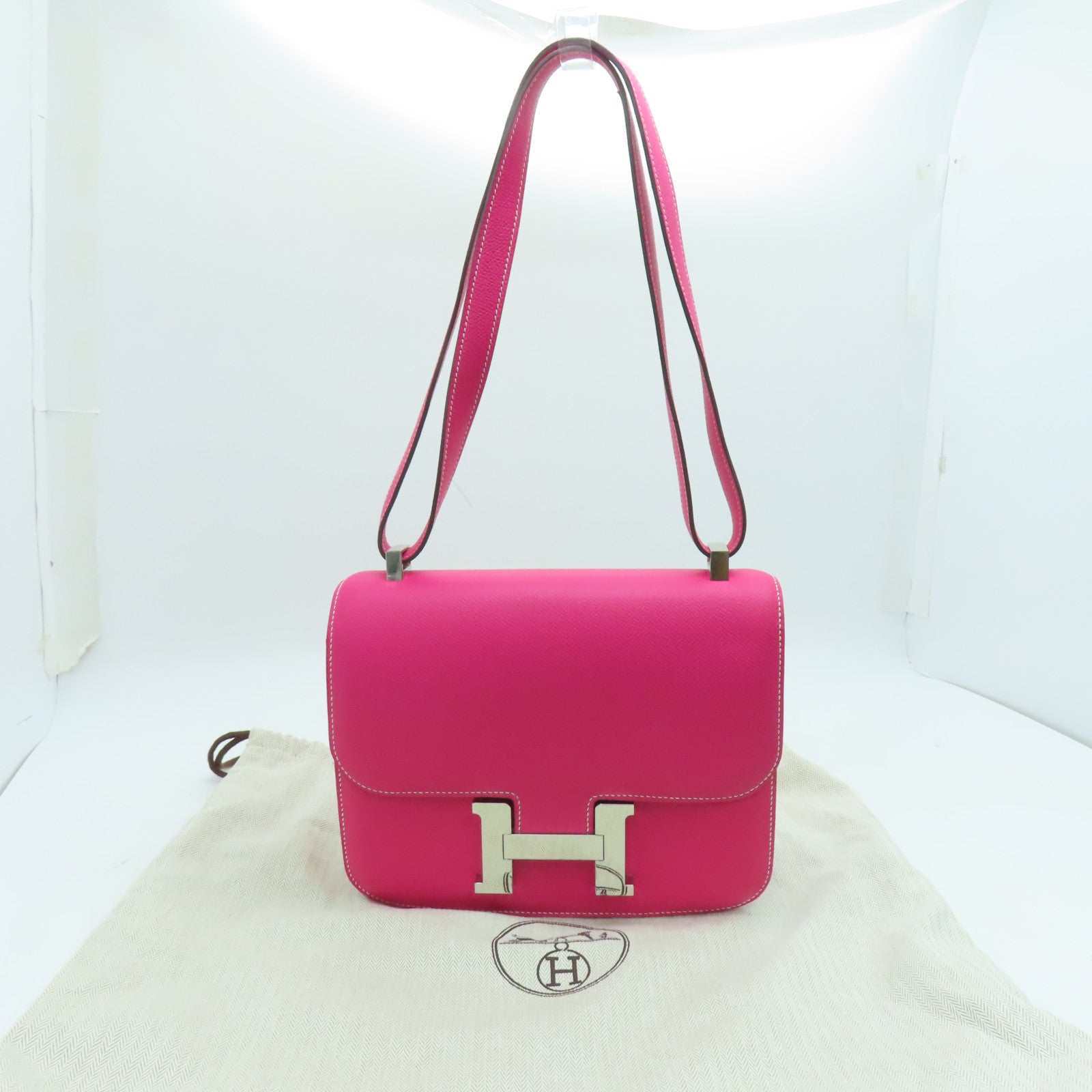 HERMES Epsom leather Constance 24 2 way Shoulder silver buckle handle shoulder bag pink