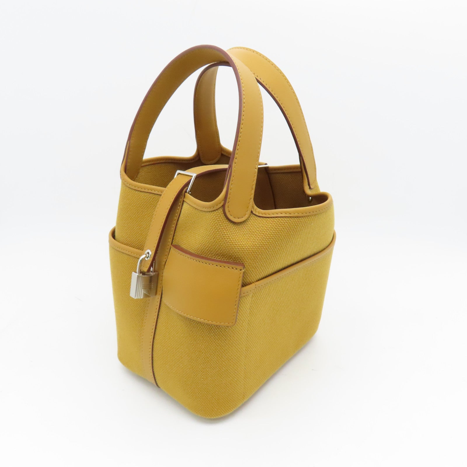 HERMES 帆布Picotin PM Cargo銀扣手挽袋啡色