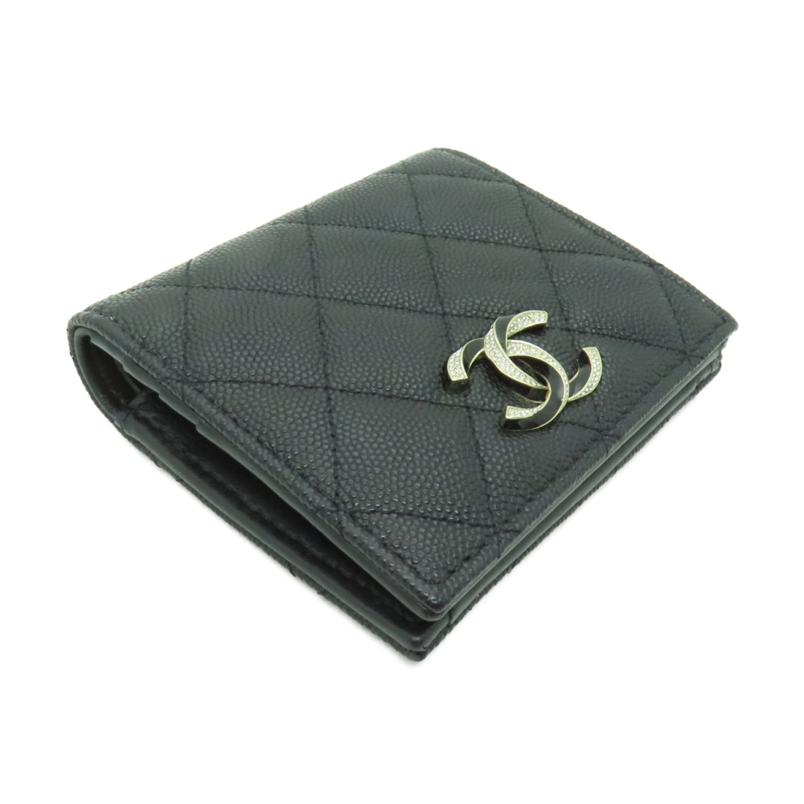 CHANEL 菱格Caviar皮革Wallet金扣錢包黒色