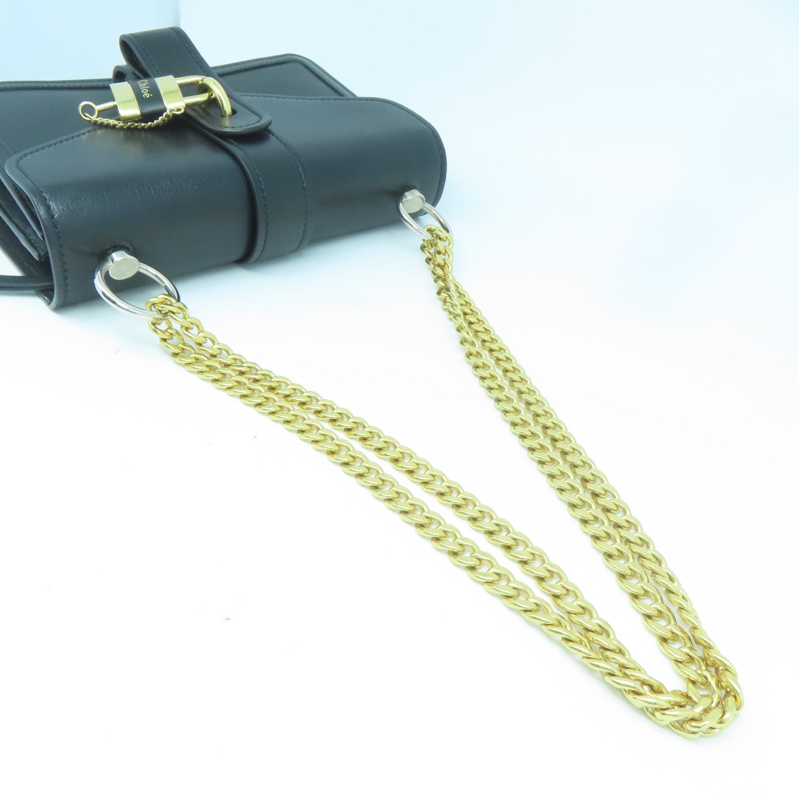 Chloe 牛皮皮革Shoulder Bag金扣鏈帶肩背袋黑色