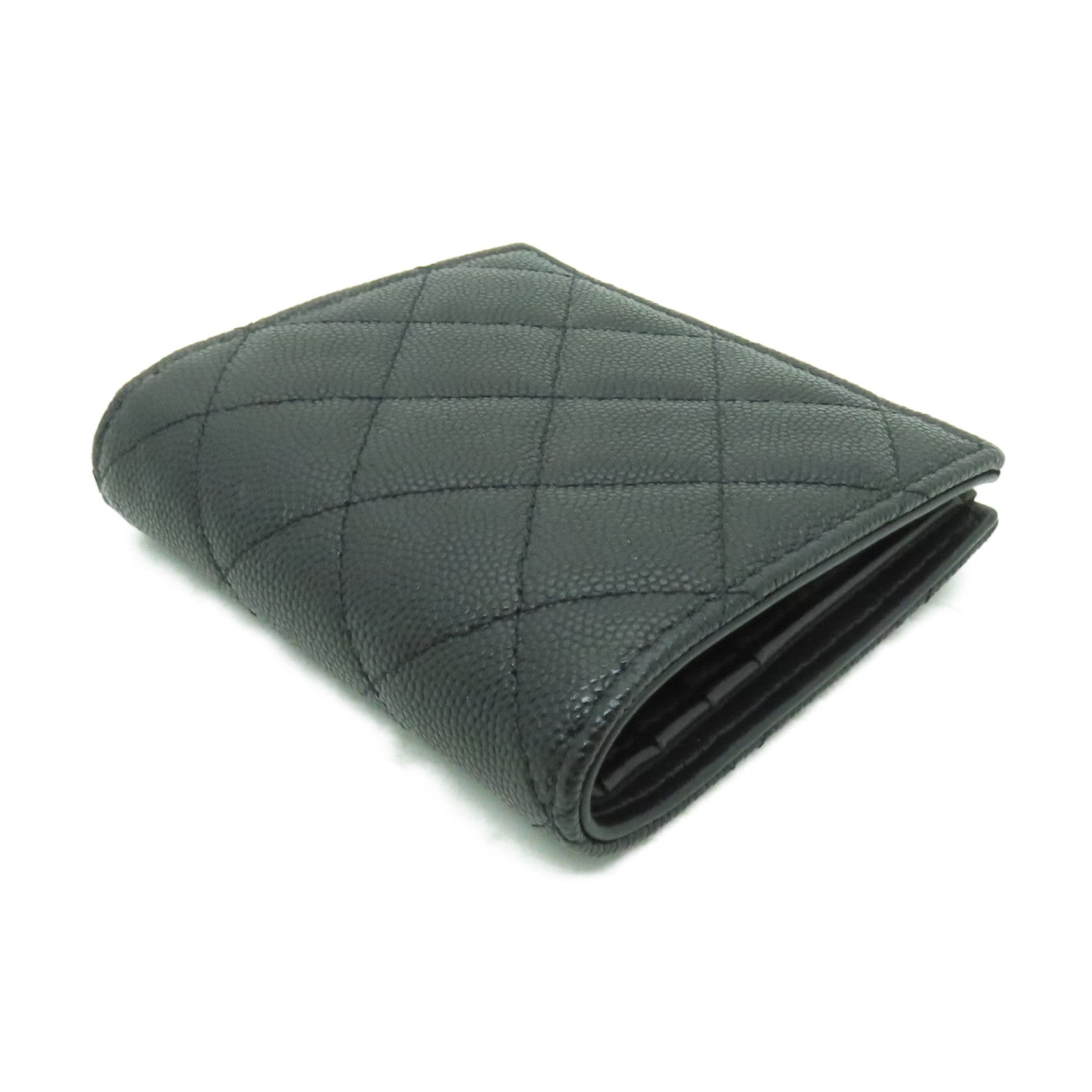 CHANEL 菱格Caviar皮革Wallet金扣錢包黒色