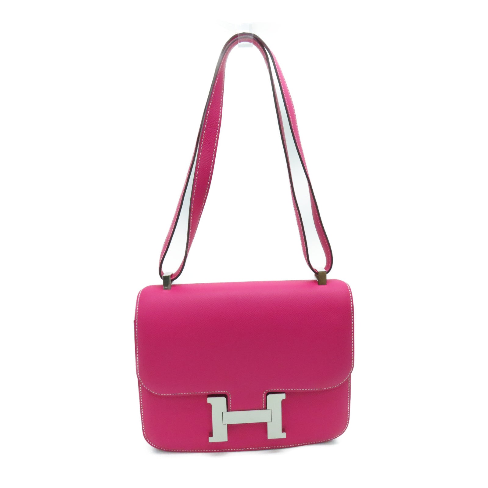 HERMES Epsom leather Constance 24 2 way Shoulder silver buckle handle shoulder bag pink