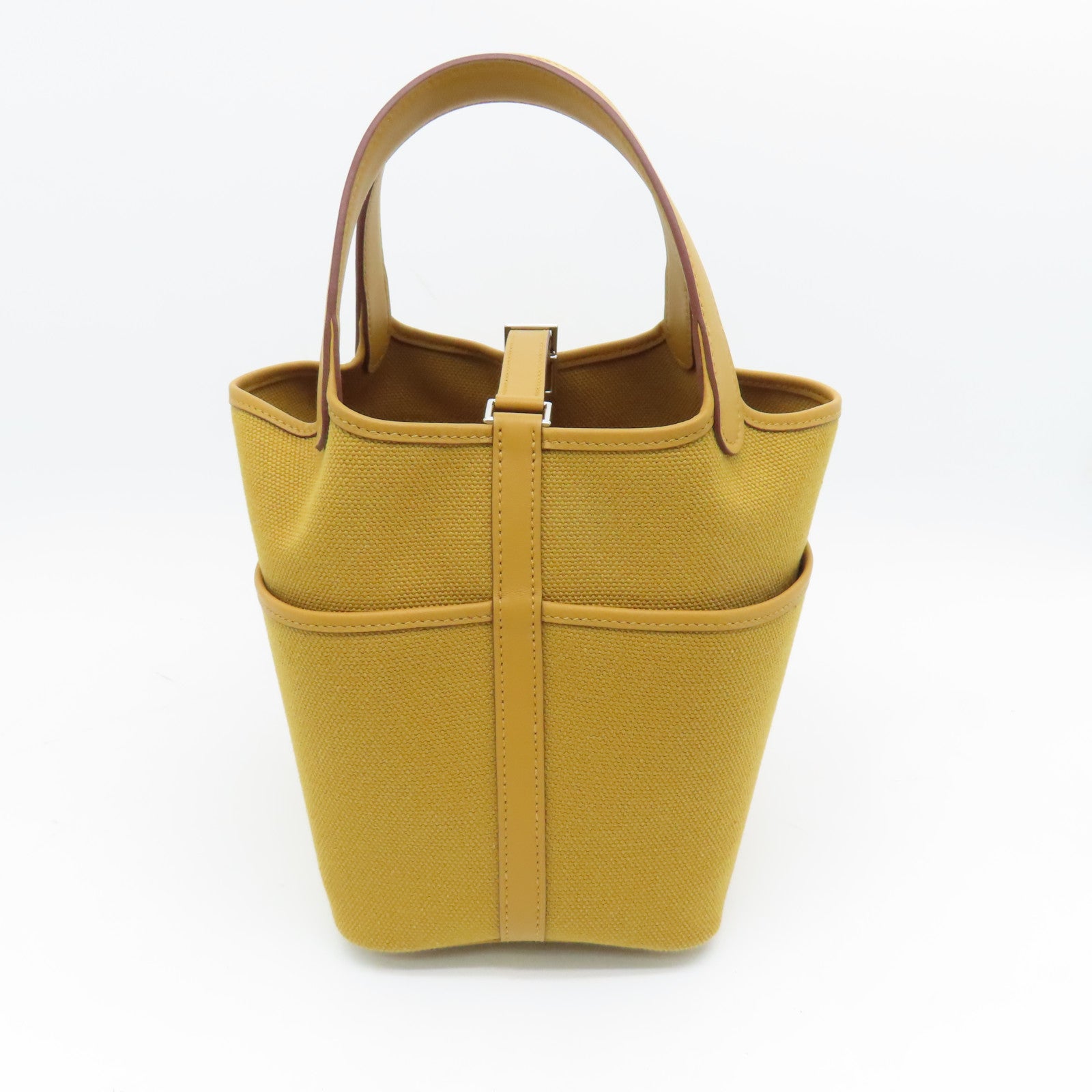 HERMES 帆布Picotin PM Cargo銀扣手挽袋啡色