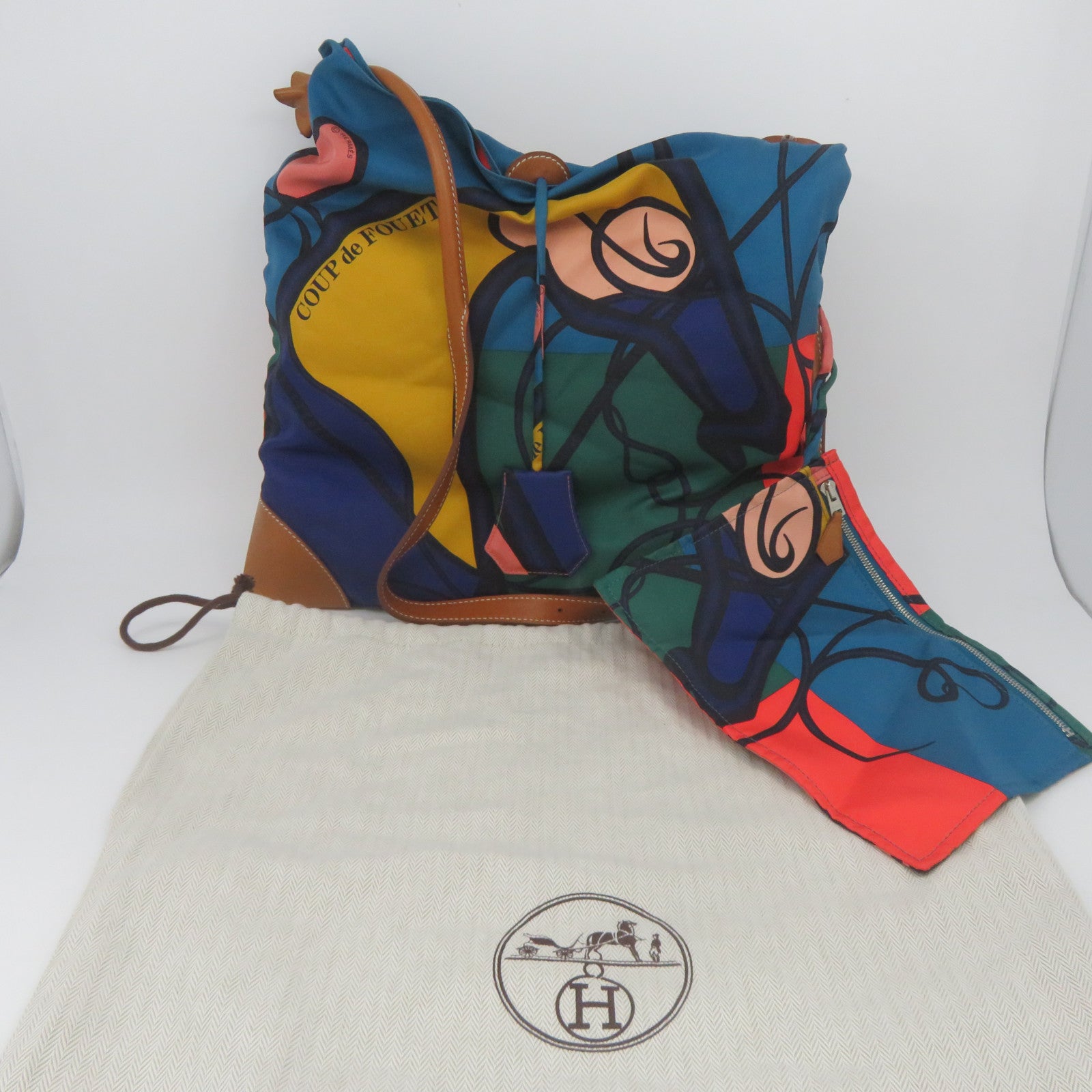 HERMES 【激減優惠】絲質Silk City銀扣肩背袋彩色
