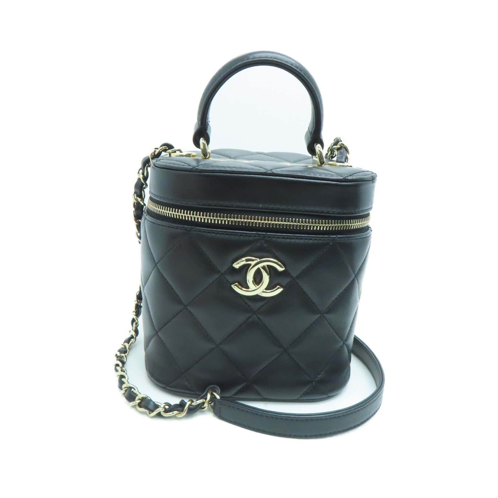 CHANEL 菱格牛皮皮革2way Shoulder Bag金扣手挽肩背两用袋黑色