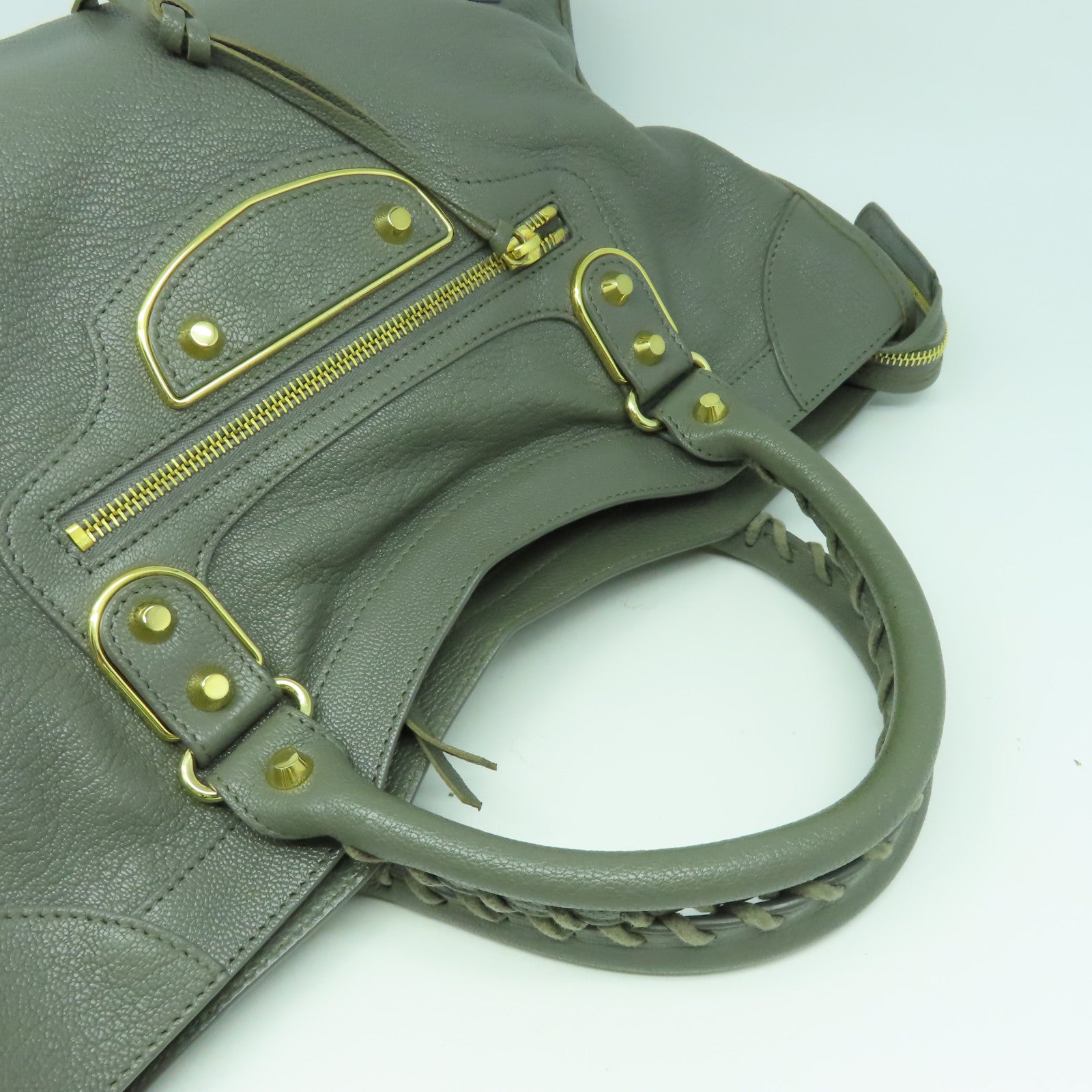 BALENCIAGA 牛皮皮革City金扣手挽肩背兩用袋灰色
