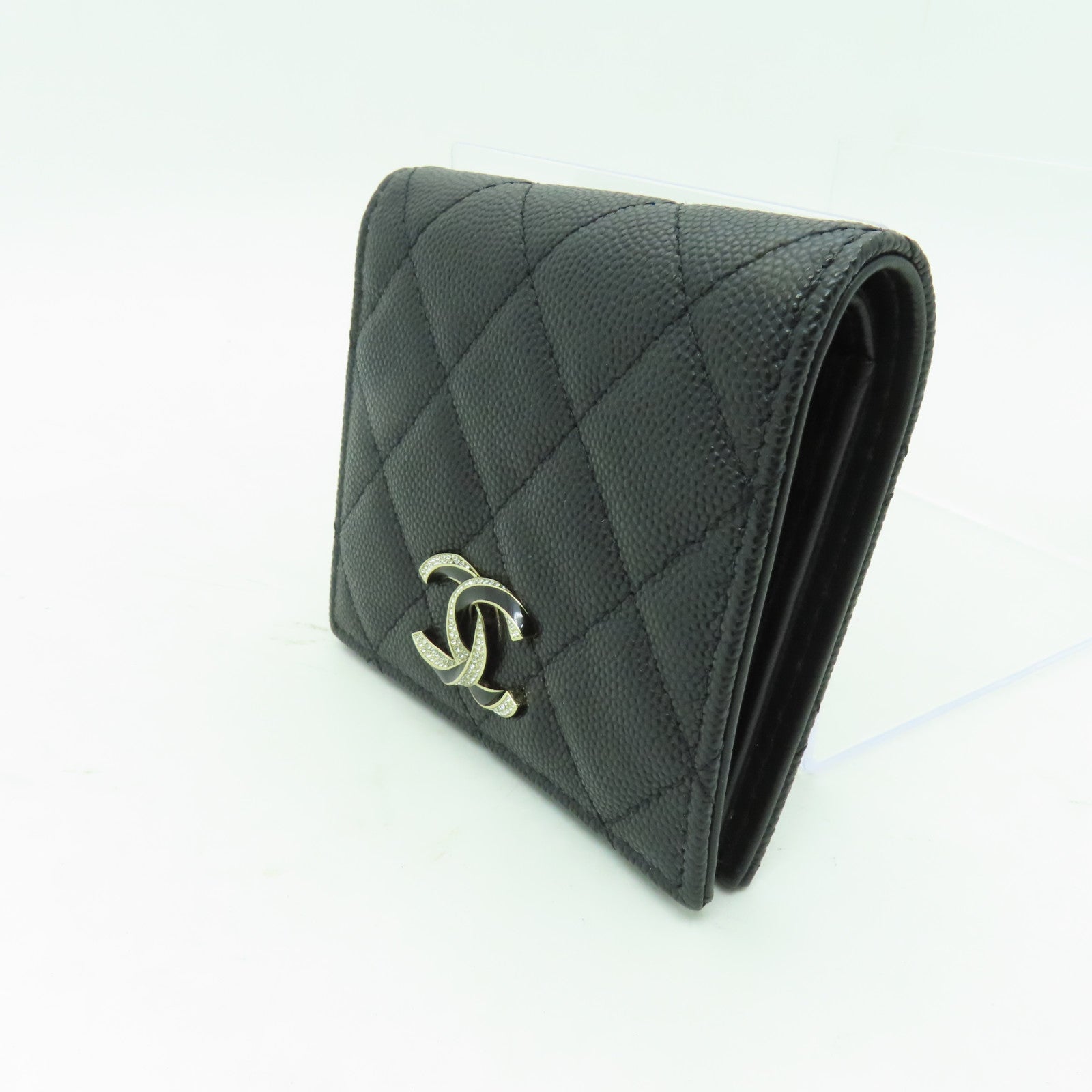 CHANEL 菱格Caviar皮革Wallet金扣錢包黒色