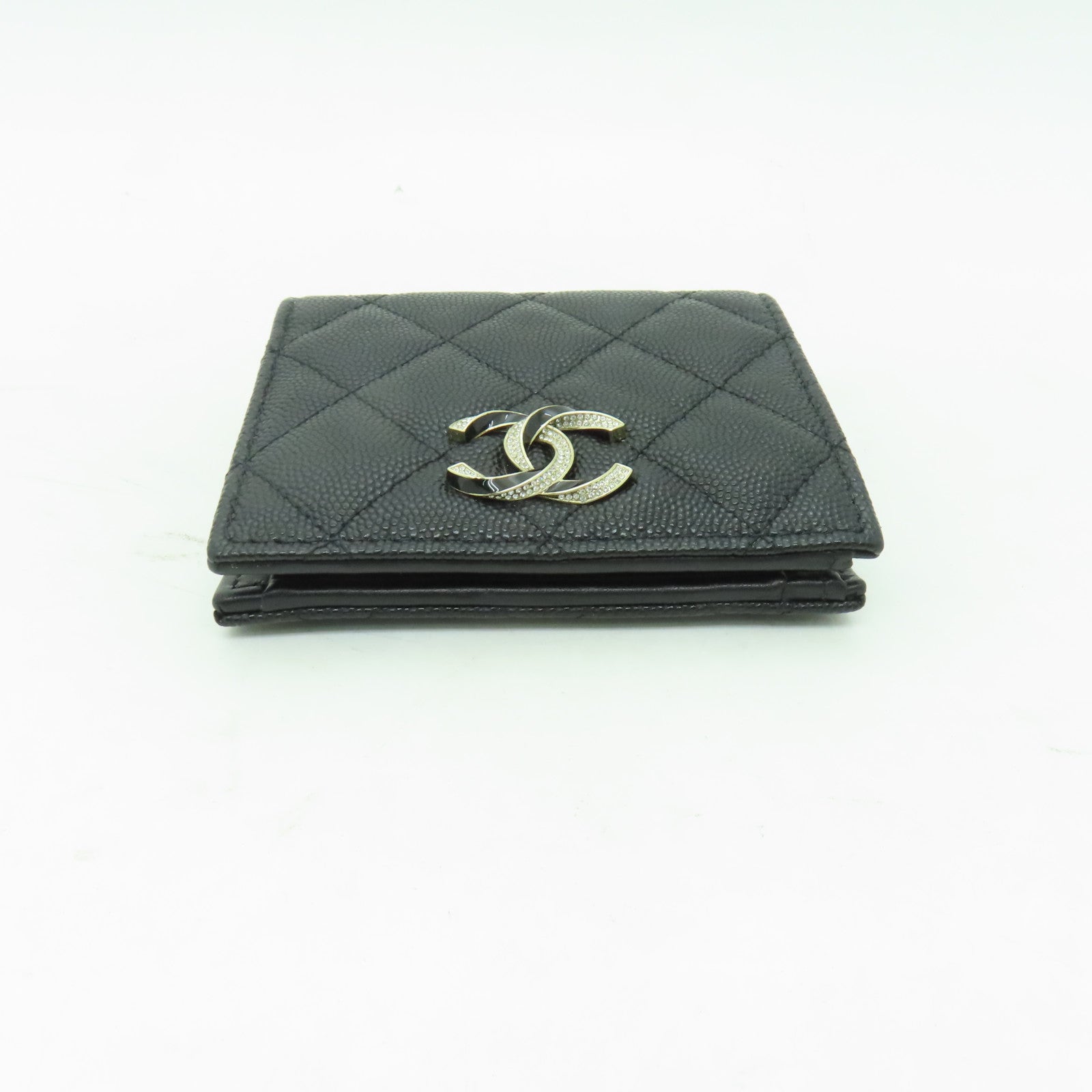 CHANEL 菱格Caviar皮革Wallet金扣錢包黒色