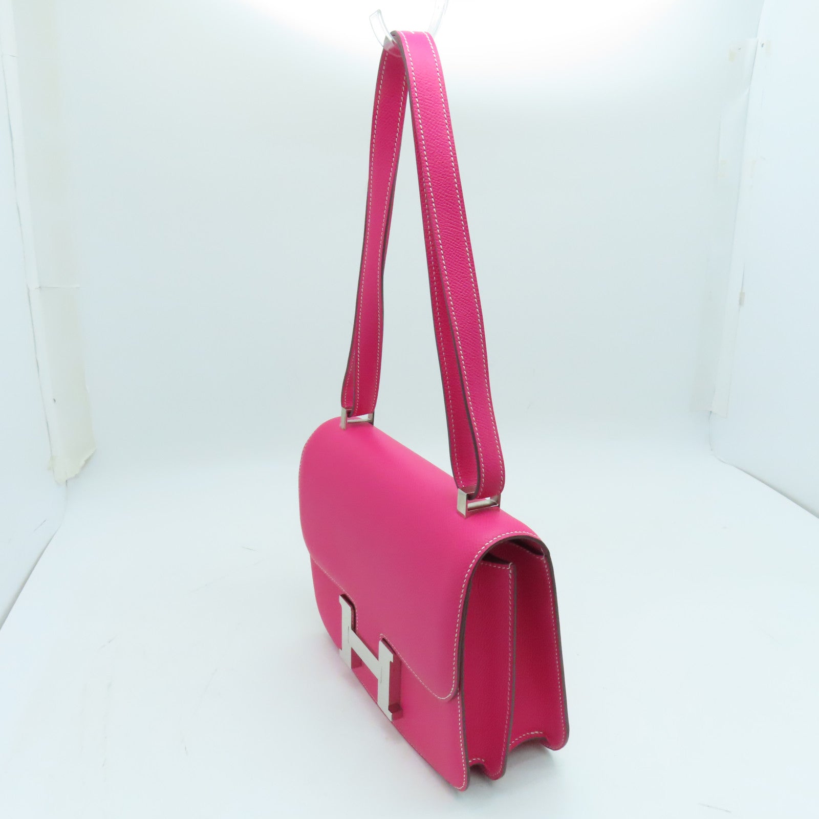 HERMES Epsom leather Constance 24 2 way Shoulder silver buckle handle shoulder bag pink