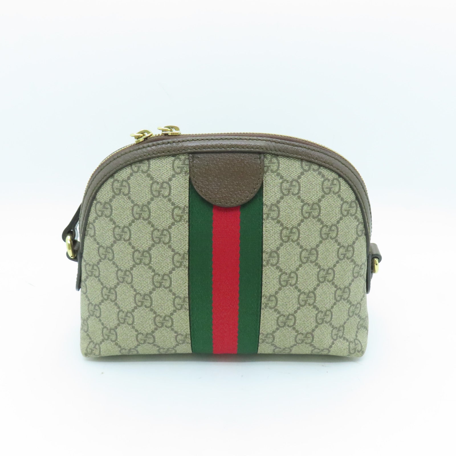 GUCCI 塗層帆布Ophida GG金扣肩背袋棕色
