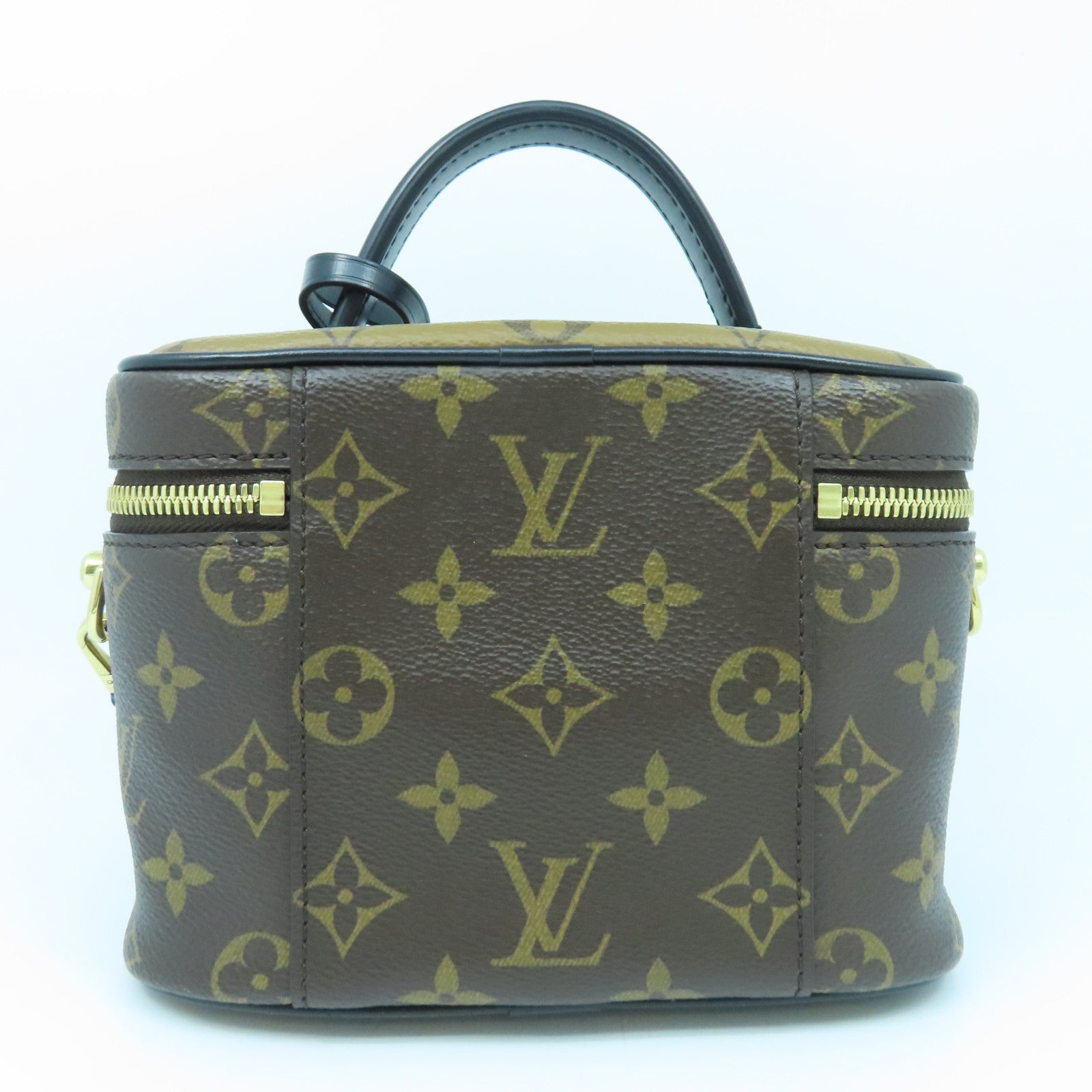 LOUIS VUITTON Monogram Vanity PM Gold Buckle Handle Shoulder Bag Brown