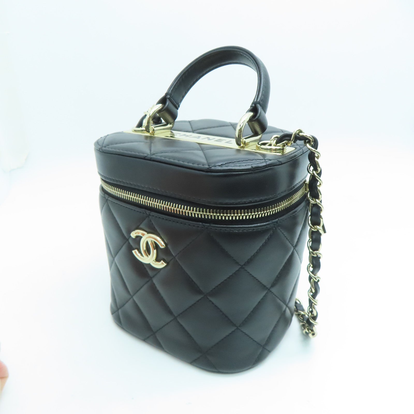 CHANEL 菱格牛皮皮革2way Shoulder Bag金扣手挽肩背两用袋黑色