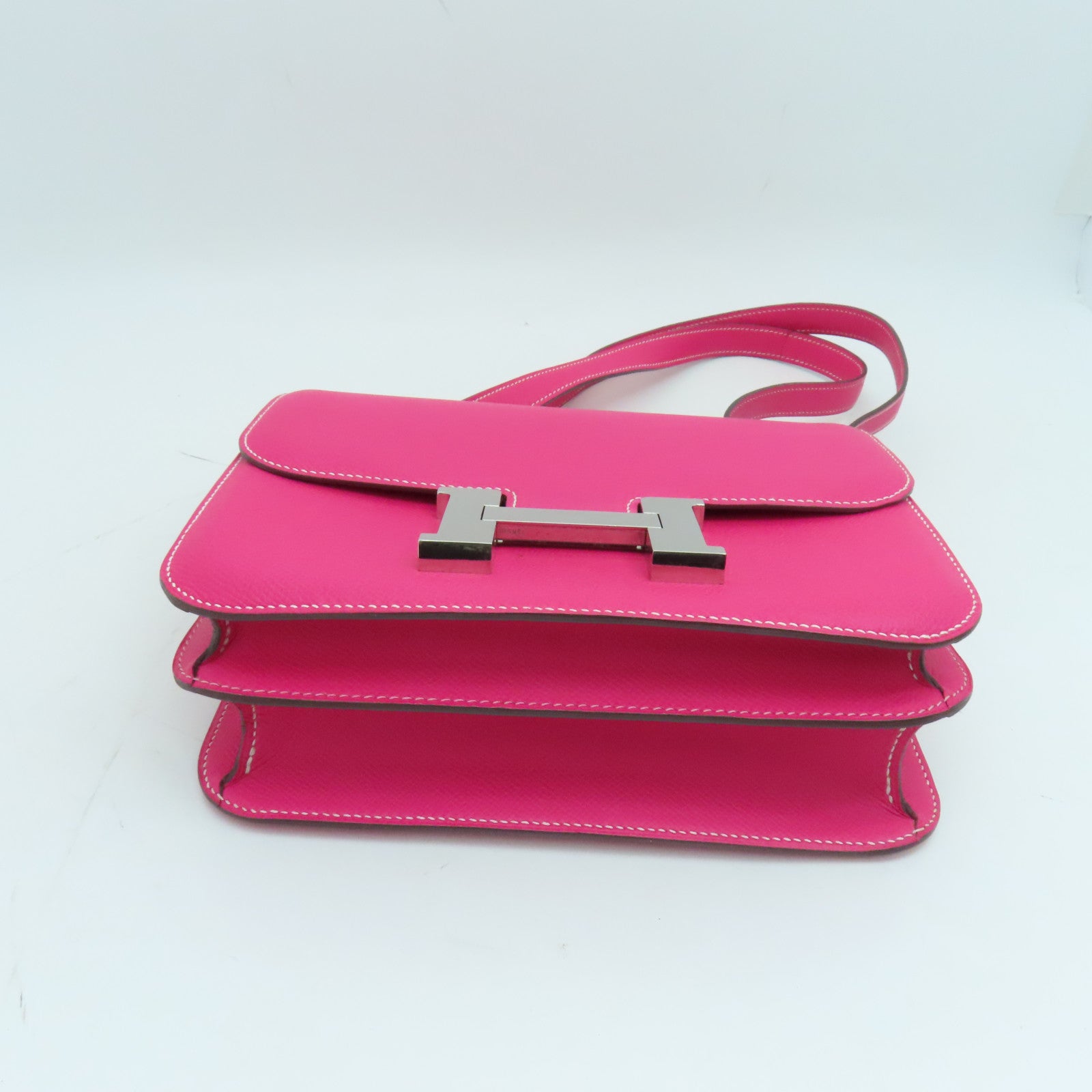 HERMES Epsom leather Constance 24 2 way Shoulder silver buckle handle shoulder bag pink