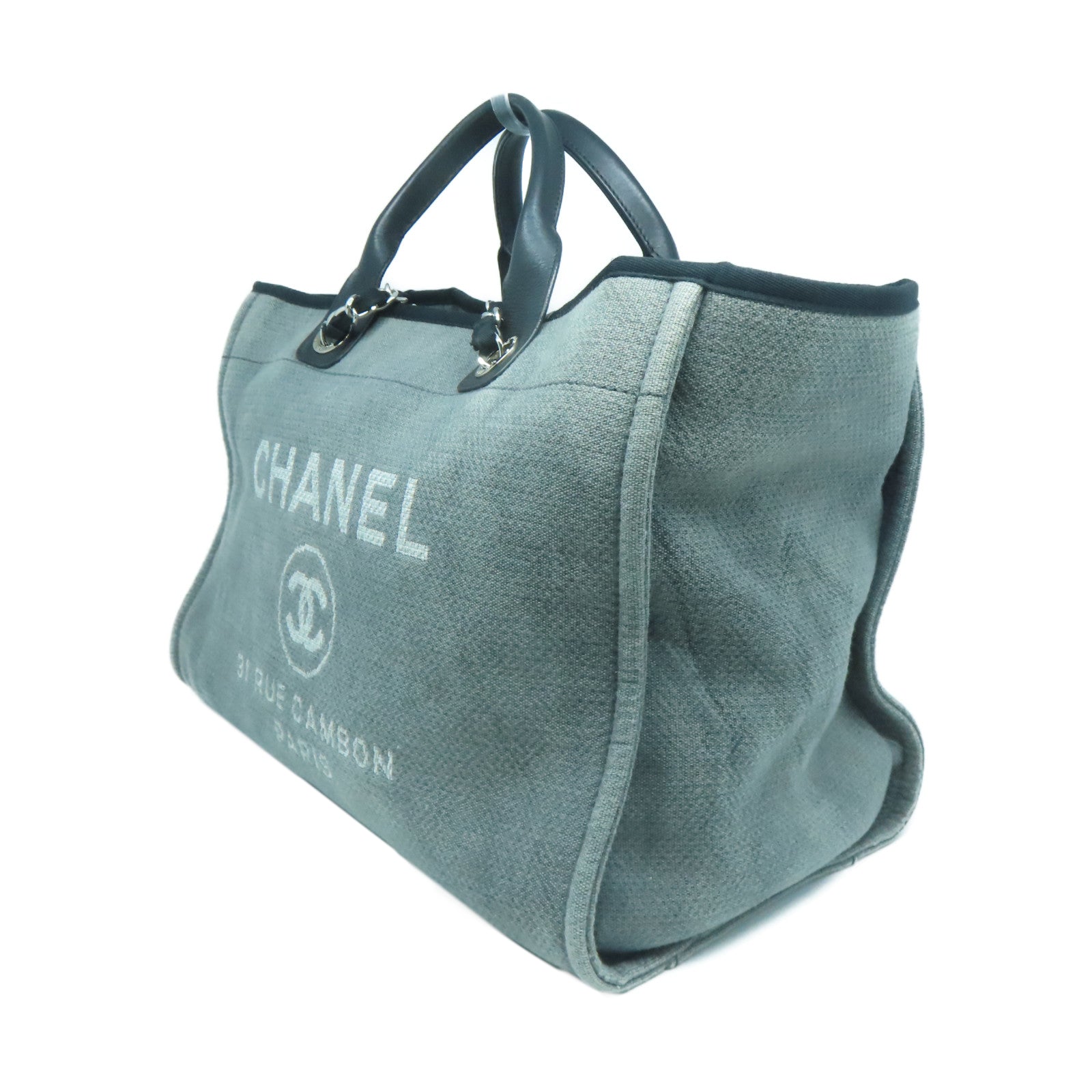 CHANEL 帆布Deauville Tote Bag銀扣手挽袋灰色