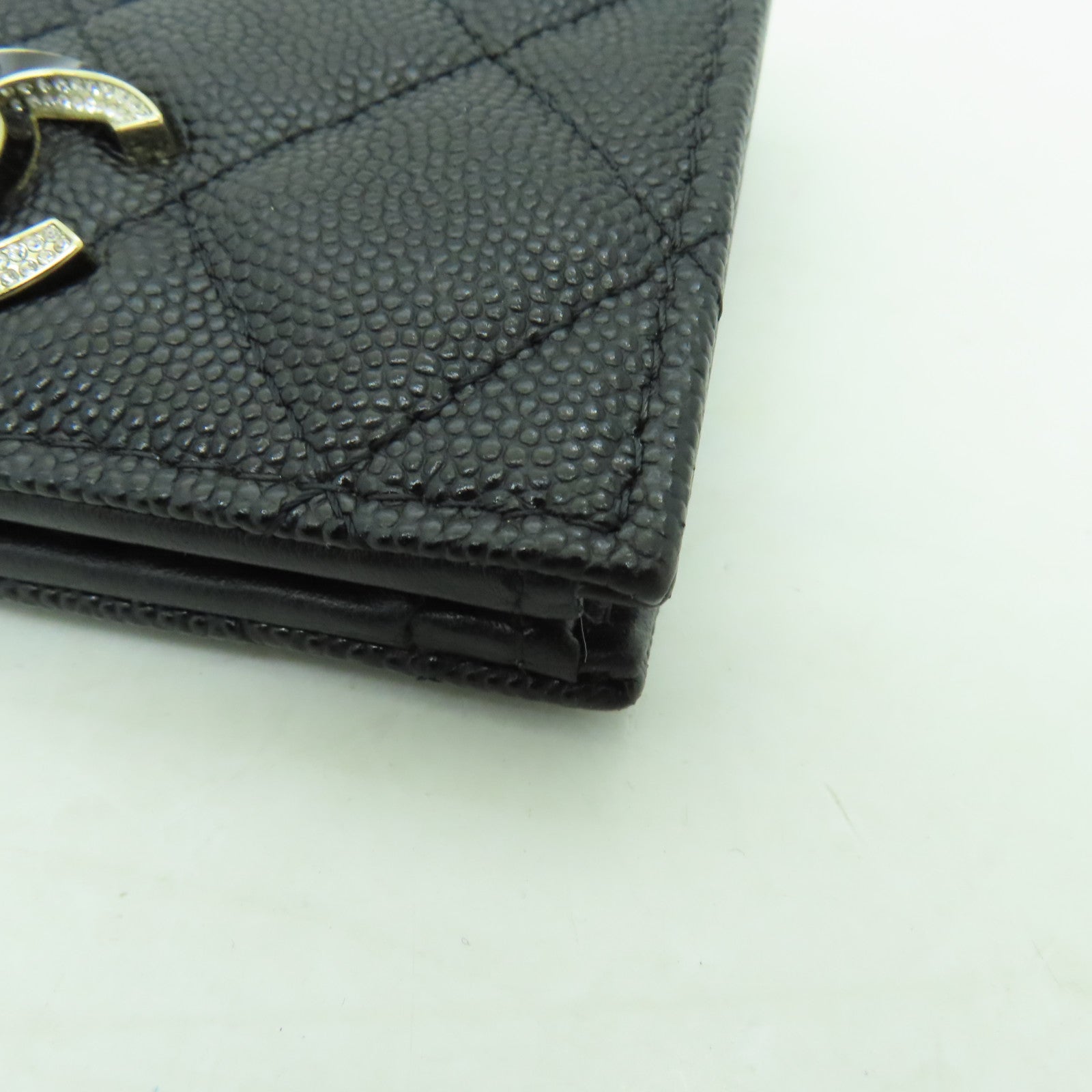 CHANEL 菱格Caviar皮革Wallet金扣錢包黒色