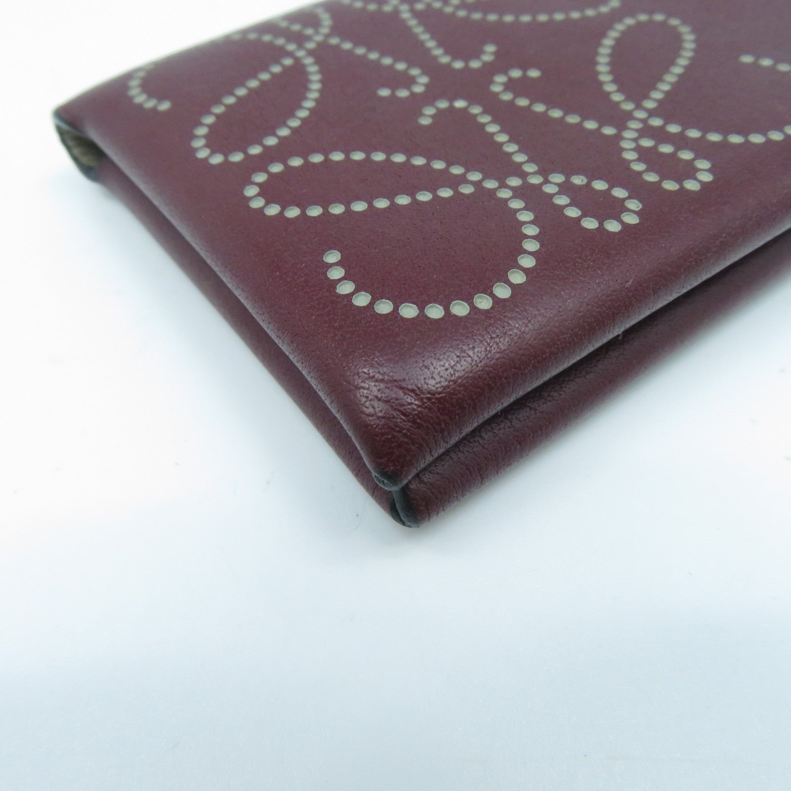 LOEWE 牛皮皮革Card Case金扣卡片套暗紅色
