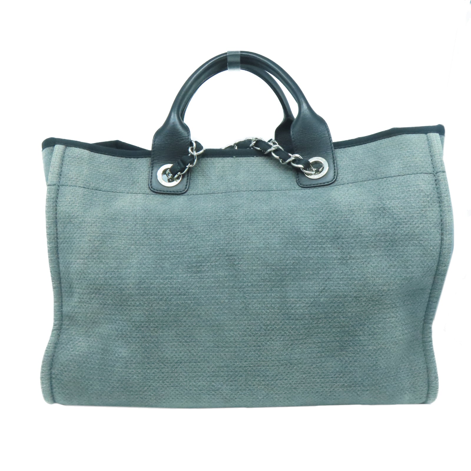 CHANEL 帆布Deauville Tote Bag銀扣手挽袋灰色