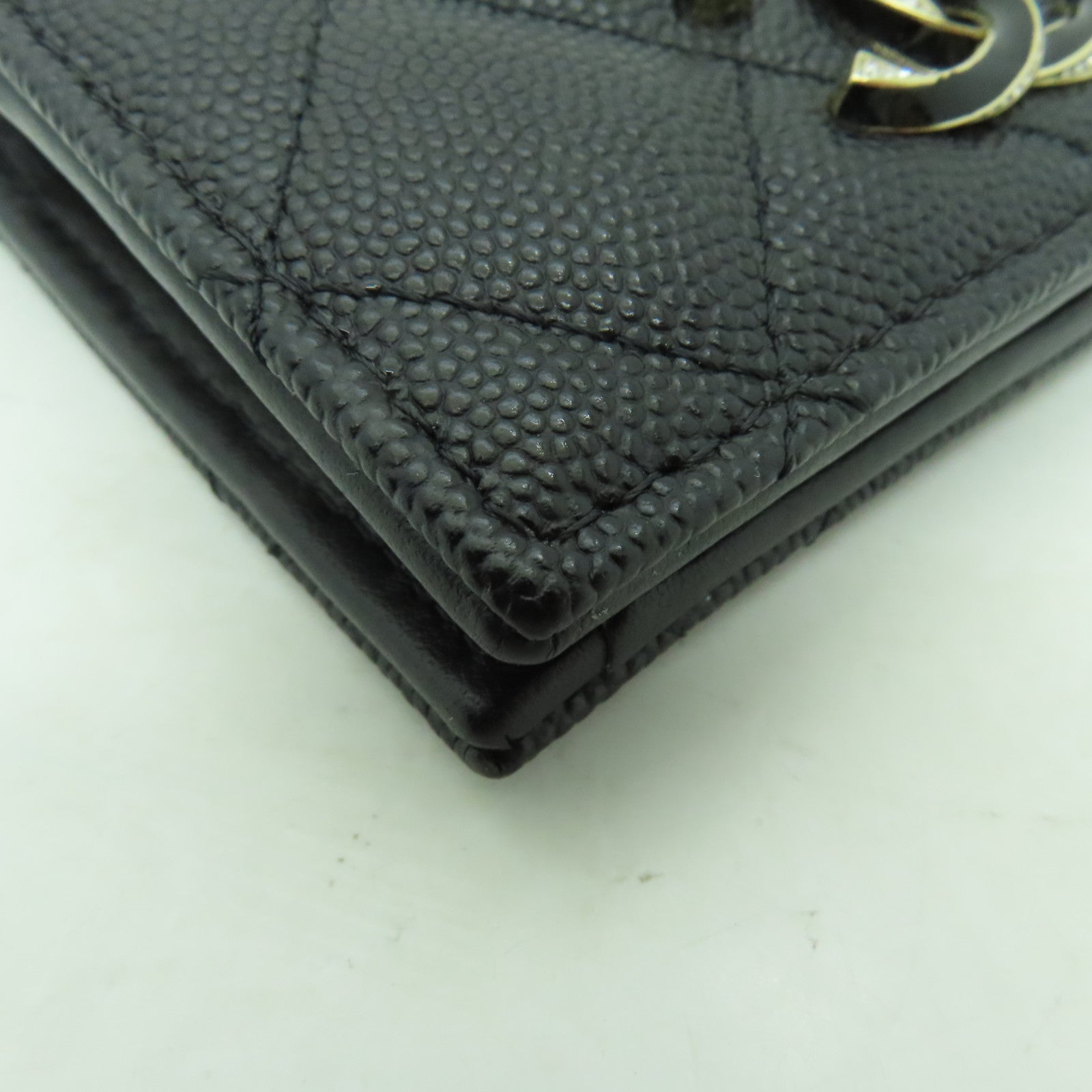 CHANEL 菱格Caviar皮革Wallet金扣錢包黒色