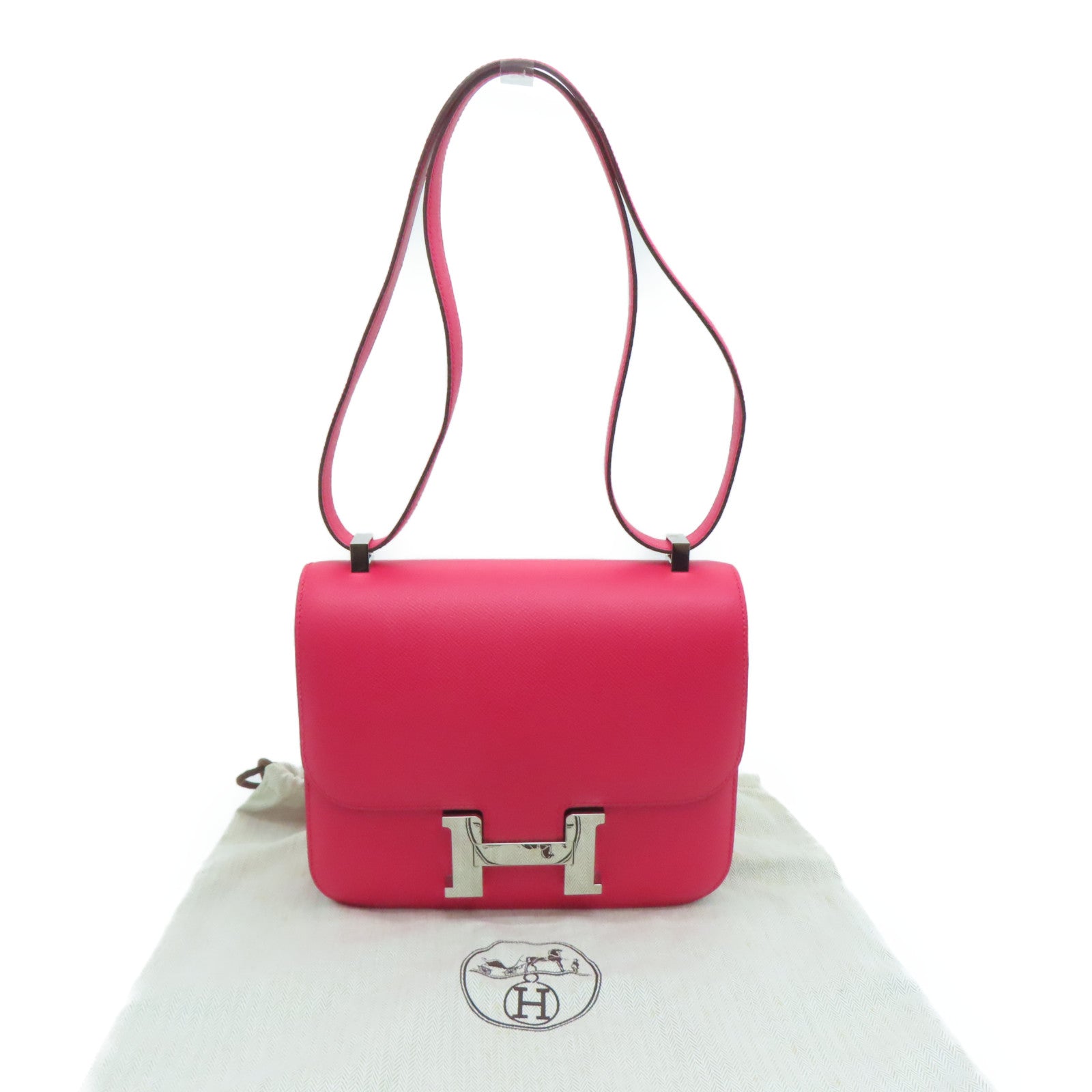 HERMES Epsom皮革Constance 24银扣肩背袋Rose Extreme/桃红色