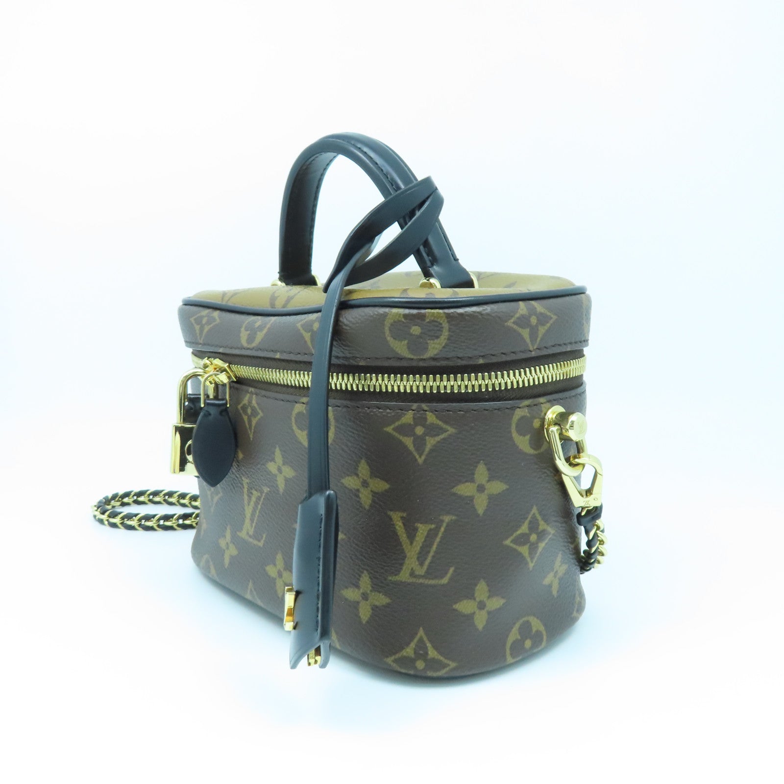 LOUIS VUITTON Monogram Vanity PM Gold Buckle Handle Shoulder Bag Brown