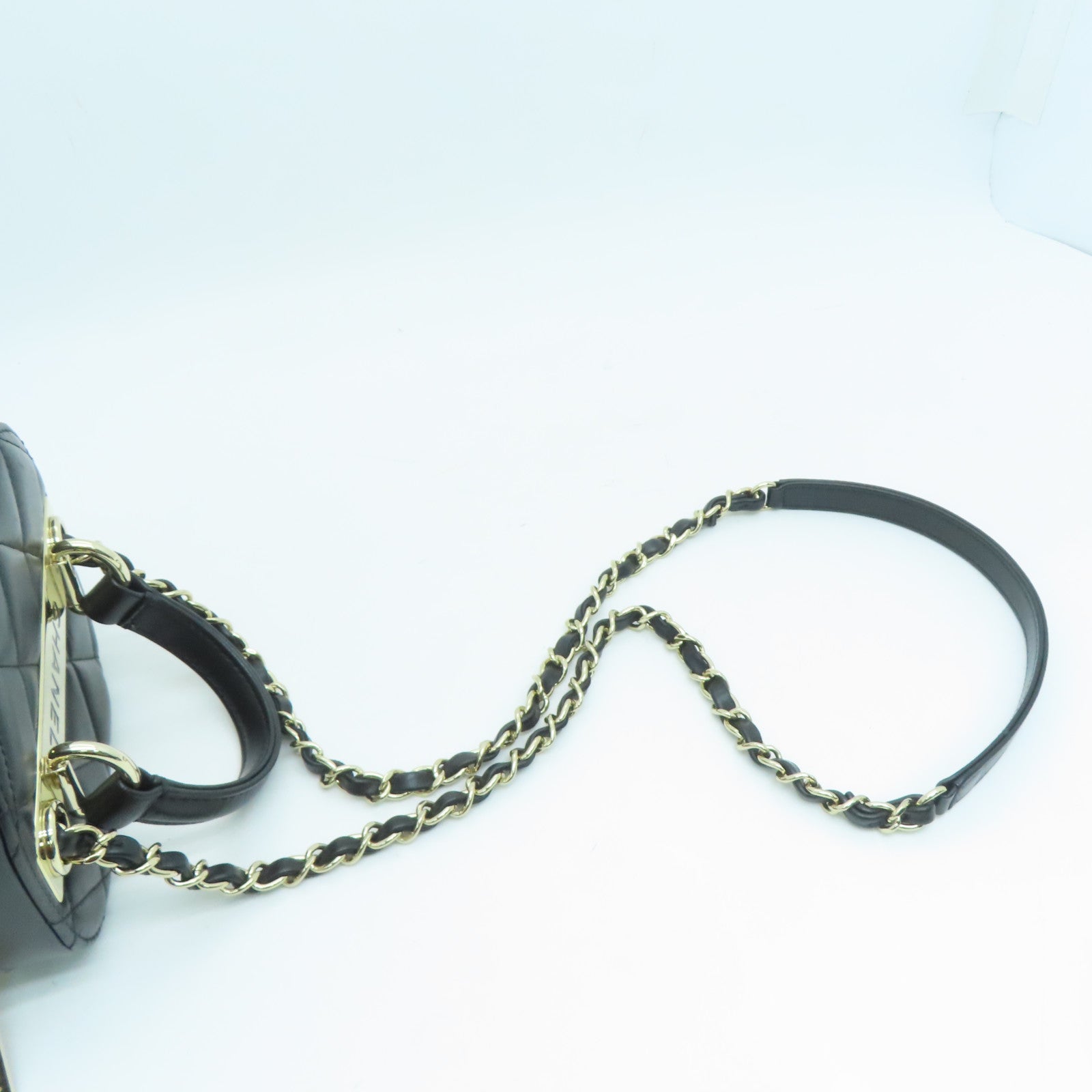 CHANEL 菱格牛皮皮革2way Shoulder Bag金扣手挽肩背两用袋黑色