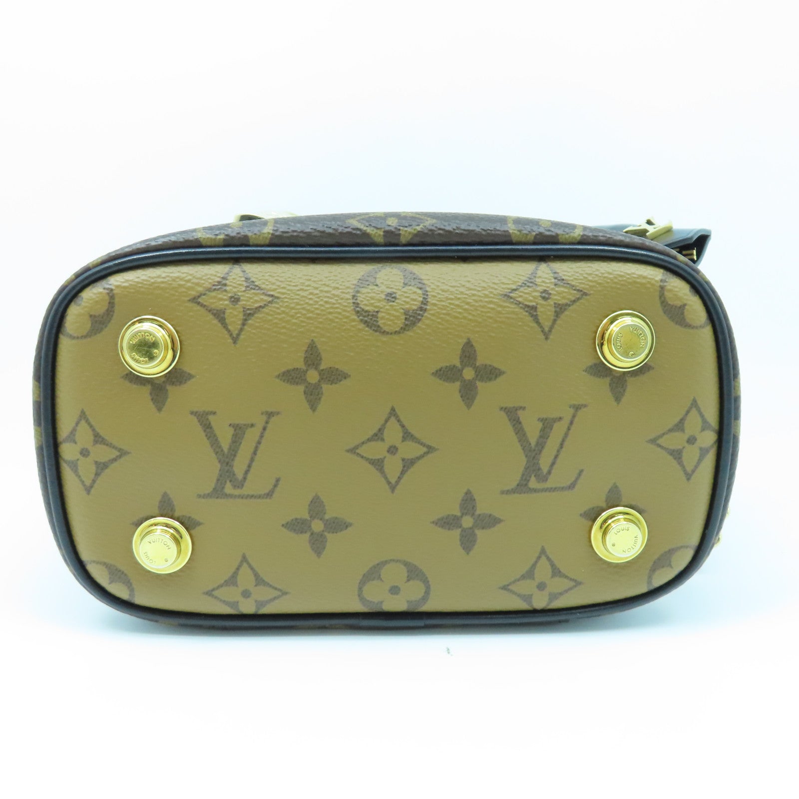 LOUIS VUITTON Monogram Vanity PM Gold Buckle Handle Shoulder Bag Brown