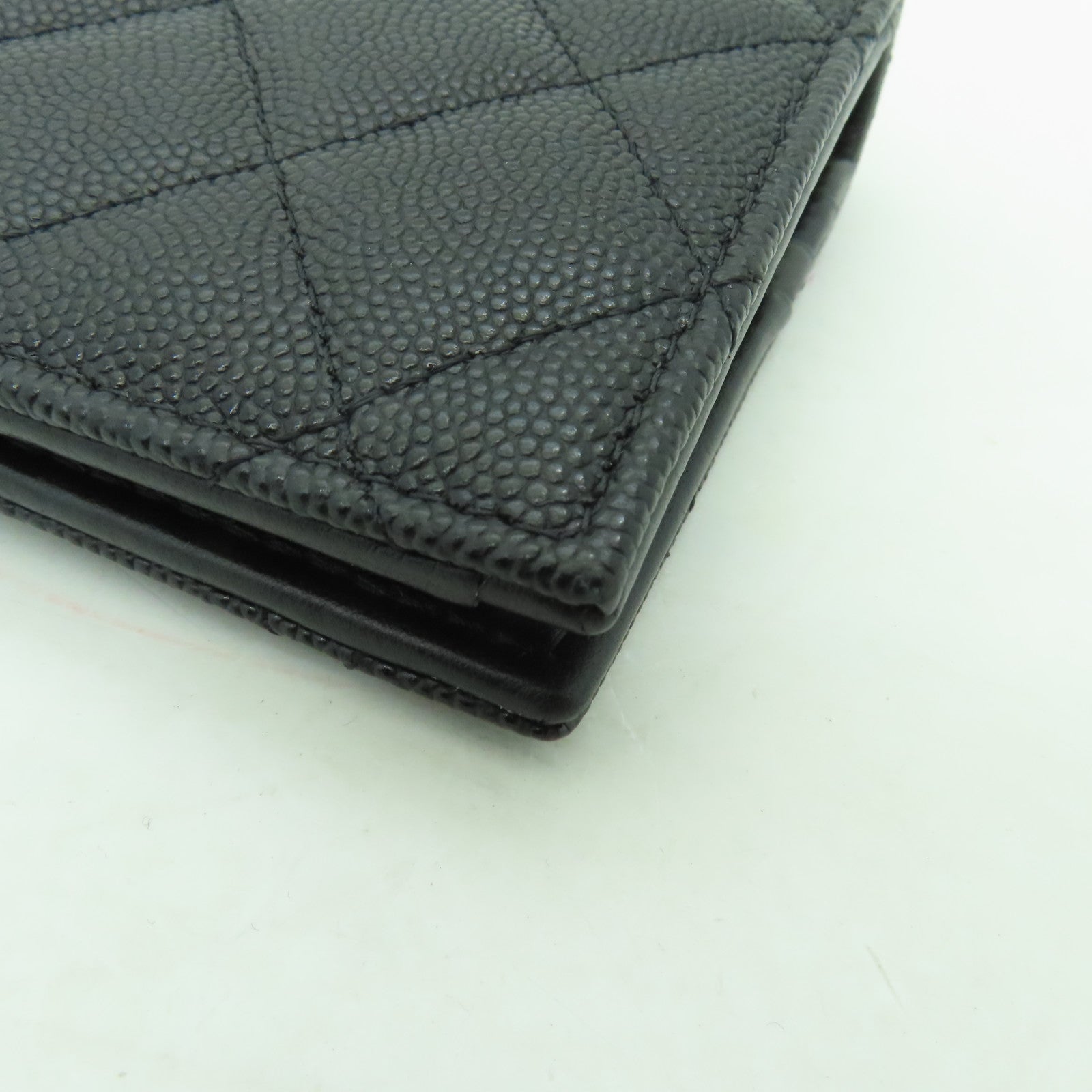 CHANEL 菱格Caviar皮革Wallet金扣錢包黒色